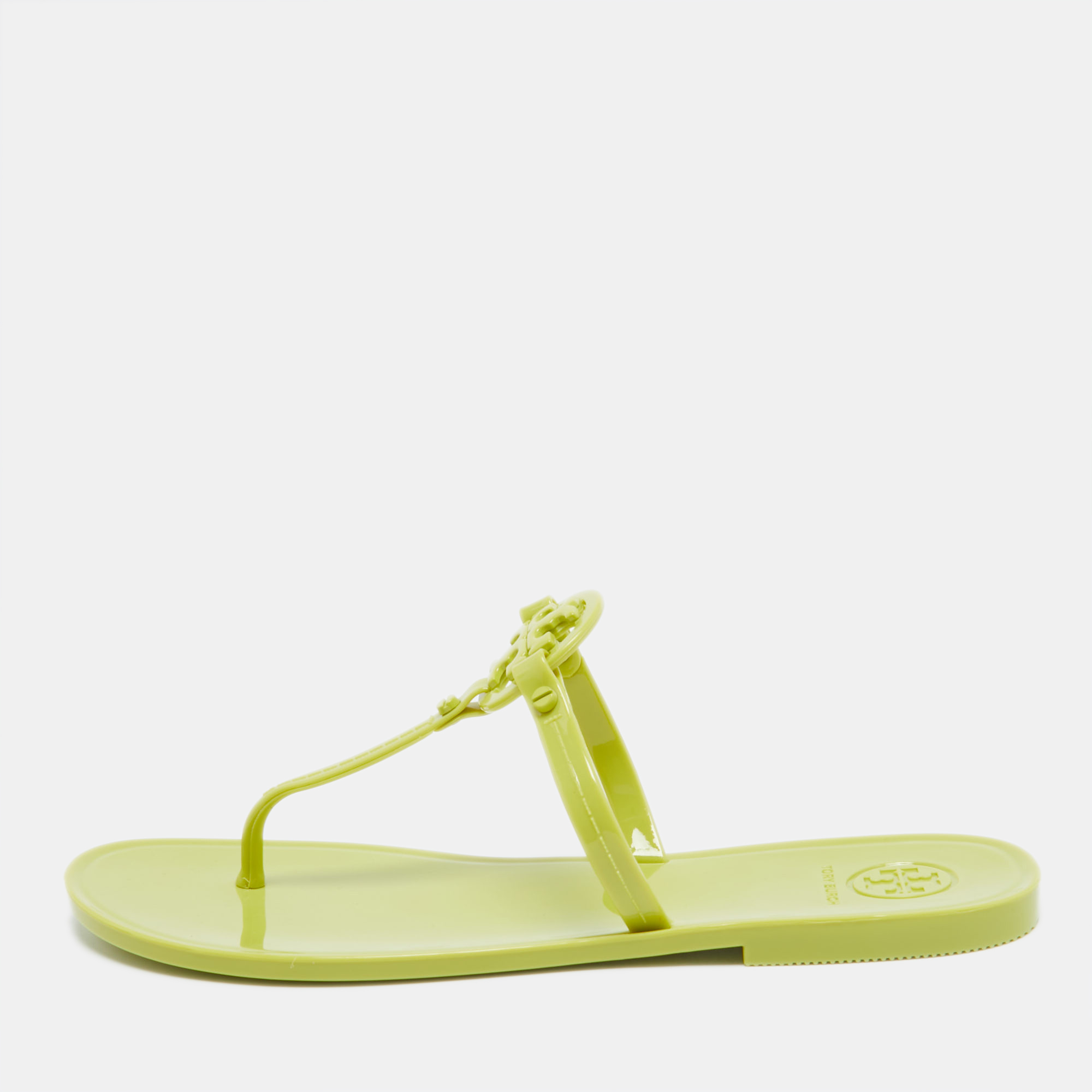 Tory burch green rubber miller flat thong sandals size 37.5