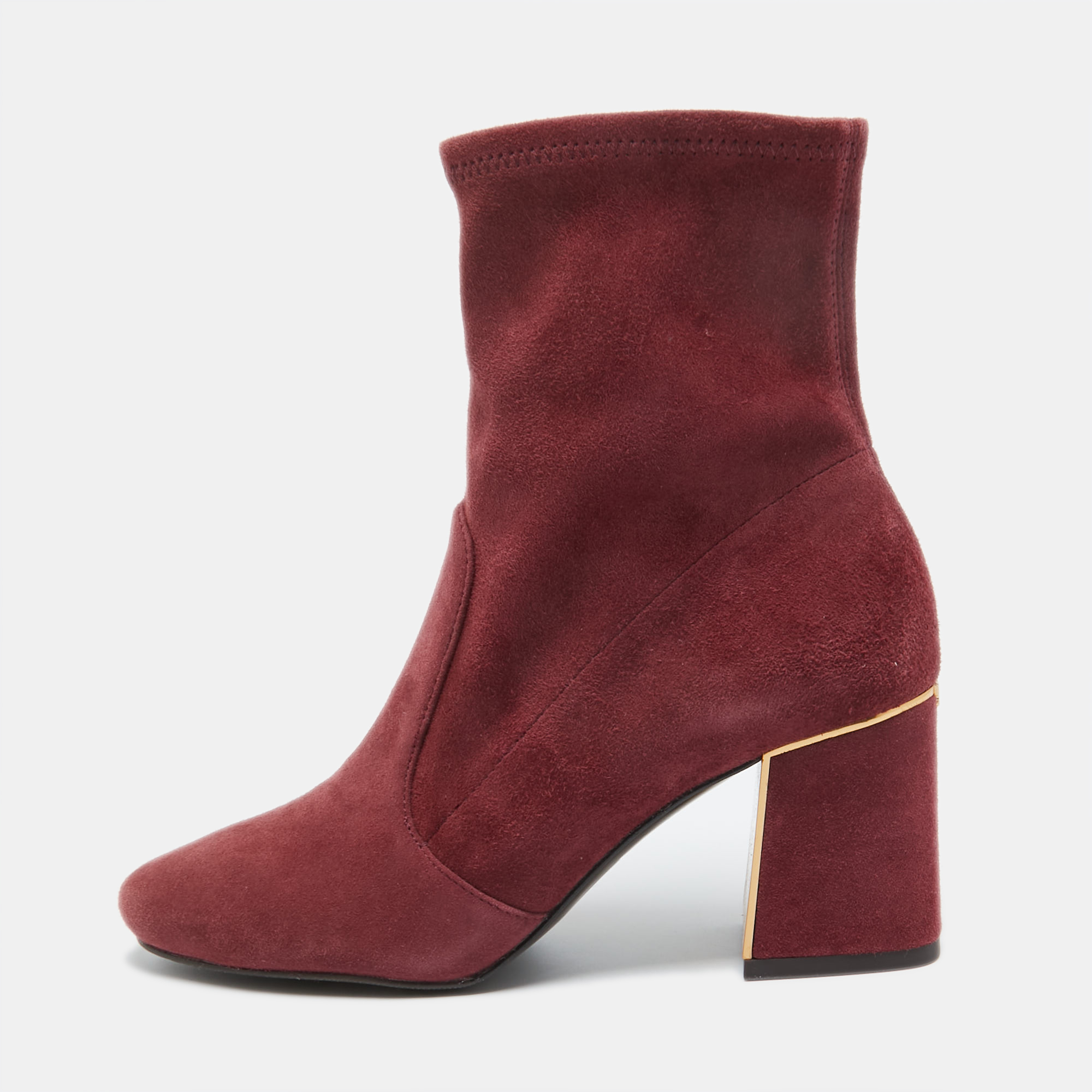 Tory burch burgundy suede zip ankle boots size 36.5