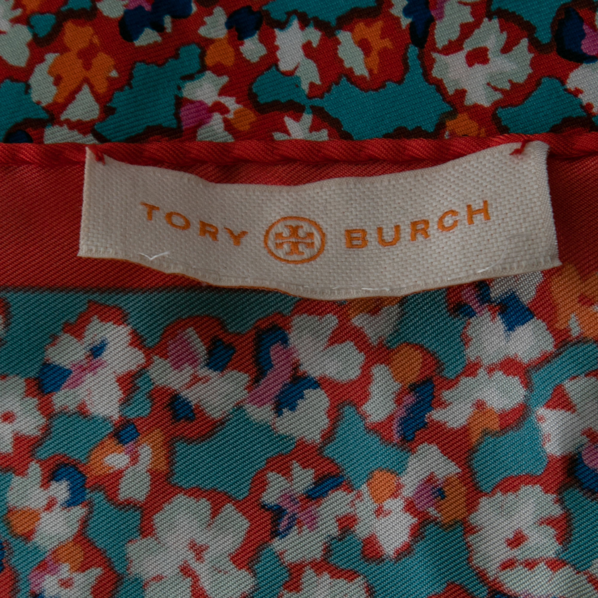 Tory Burch Red Floral Print Silk Scarf