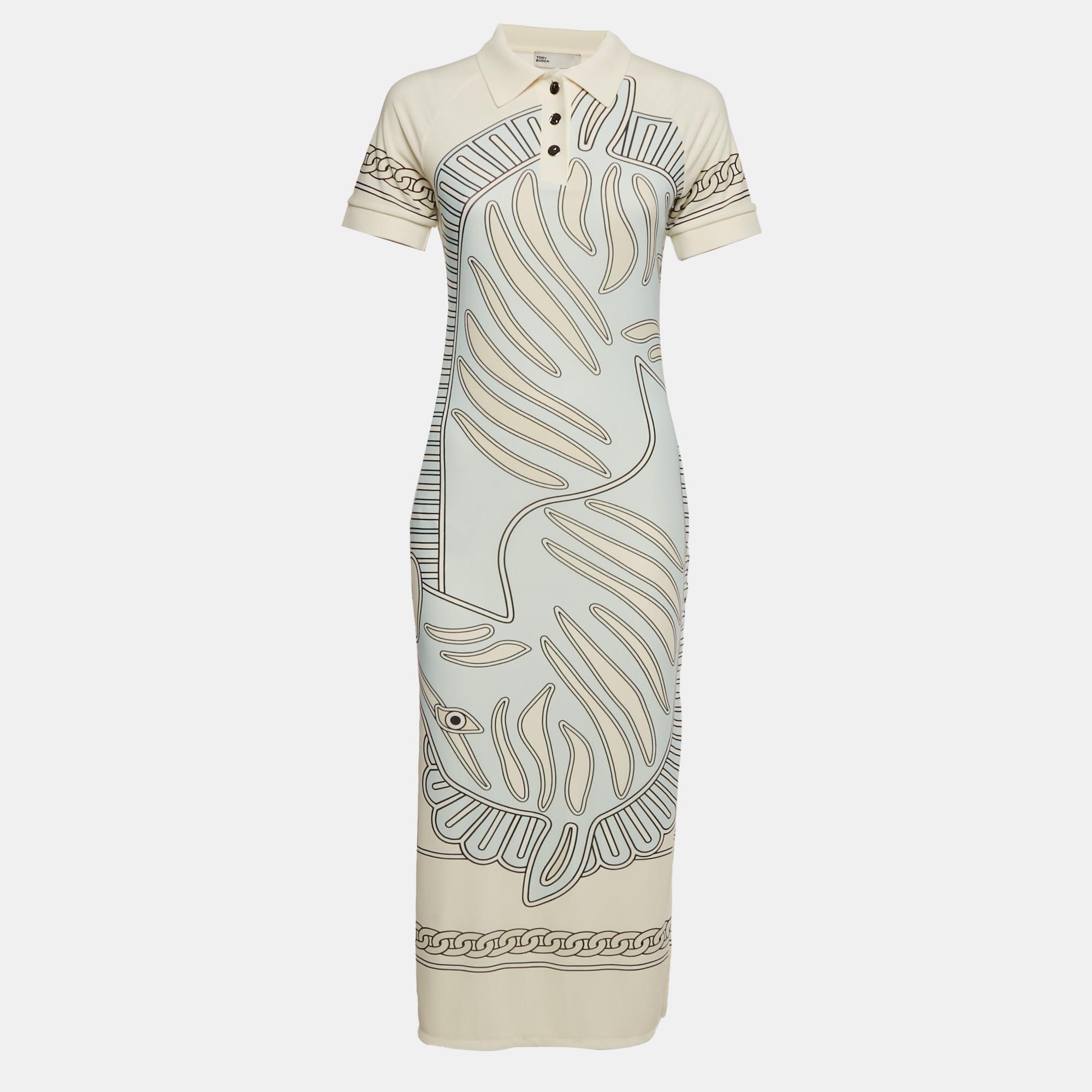 Tory Burch White Printed Jersey Collar Midi Dress S
Tory Burch White Printed Jersey Collar Midi Dress S
