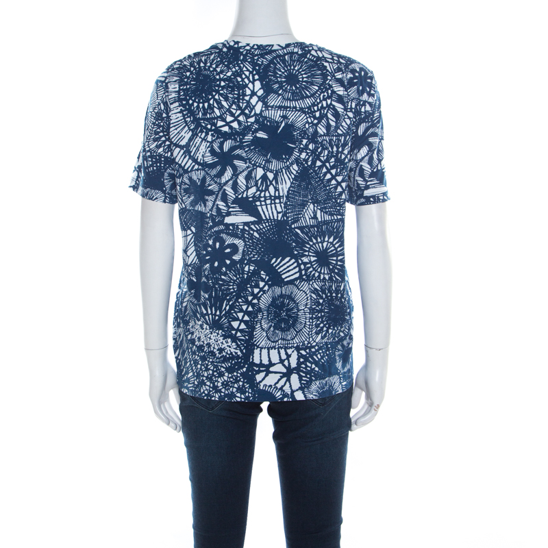 Tory Burch Baltic Sea Blue Dreamcatcher Print Pima Cotton T-Shirt M