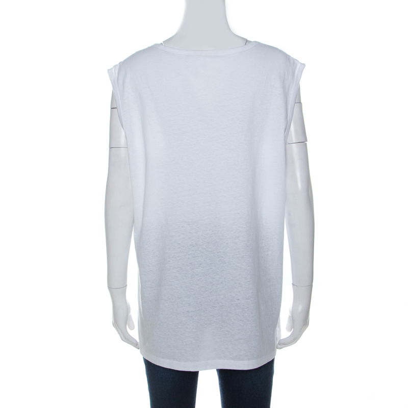 Tory Burch White Contrast Print Cotton French Sleeve T-Shirt XL