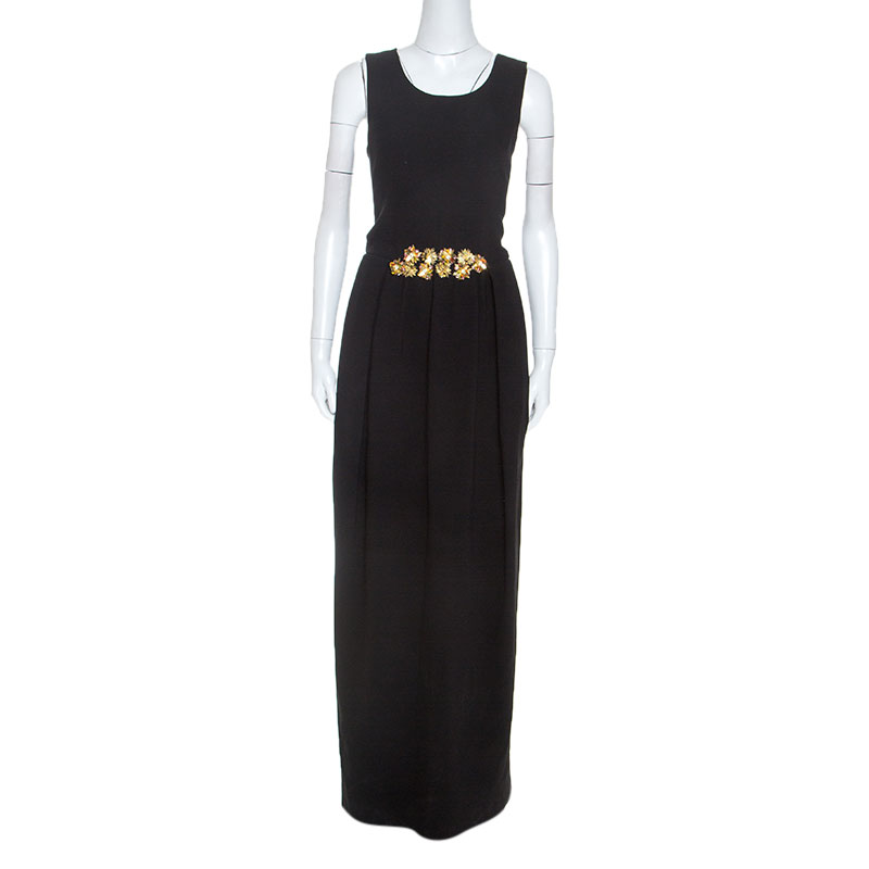 Tory burch black embellished crepe criss cross back sleeveless gown s