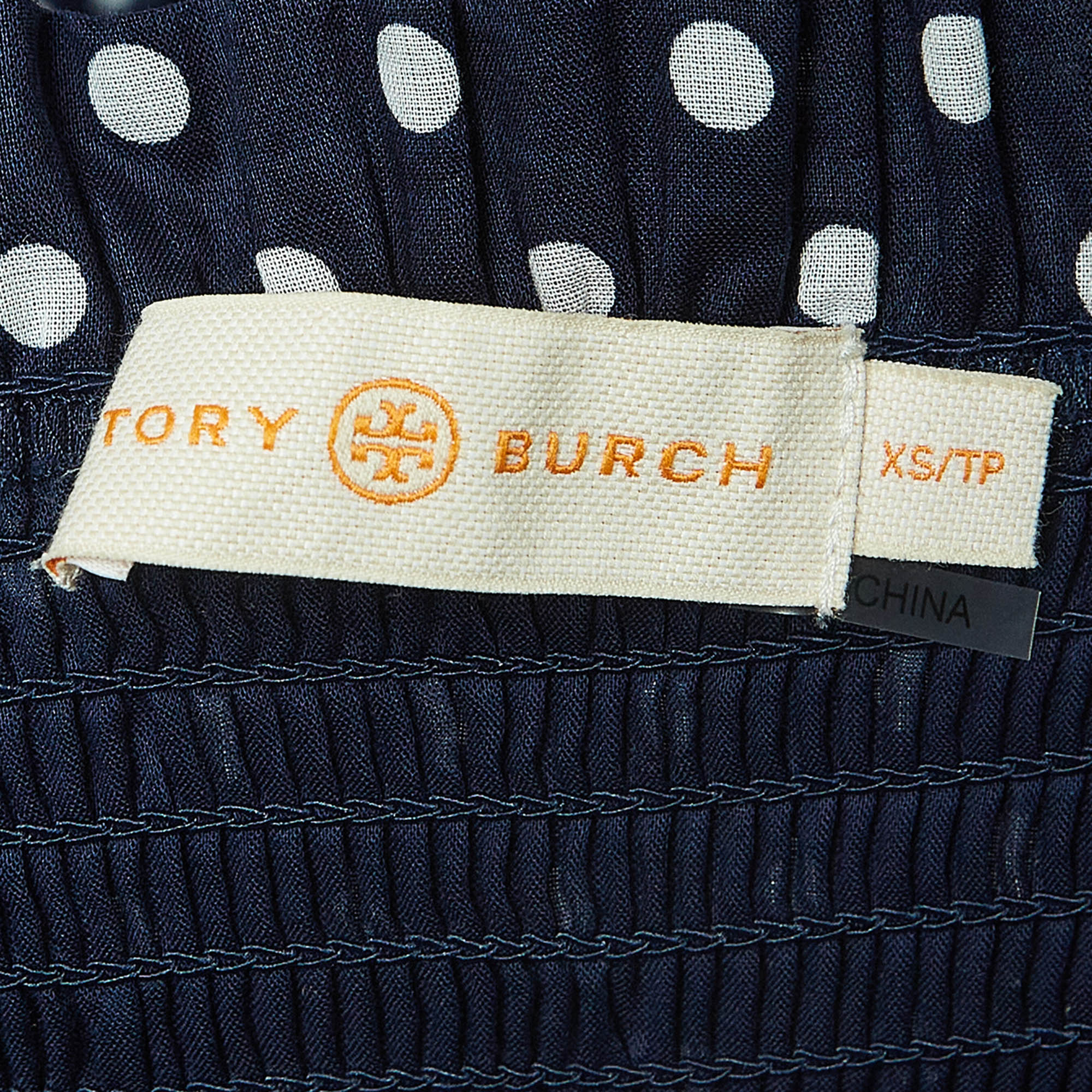 Tory Burch Navy Blue Polka-Dot Print Cotton Tiered Dress XS