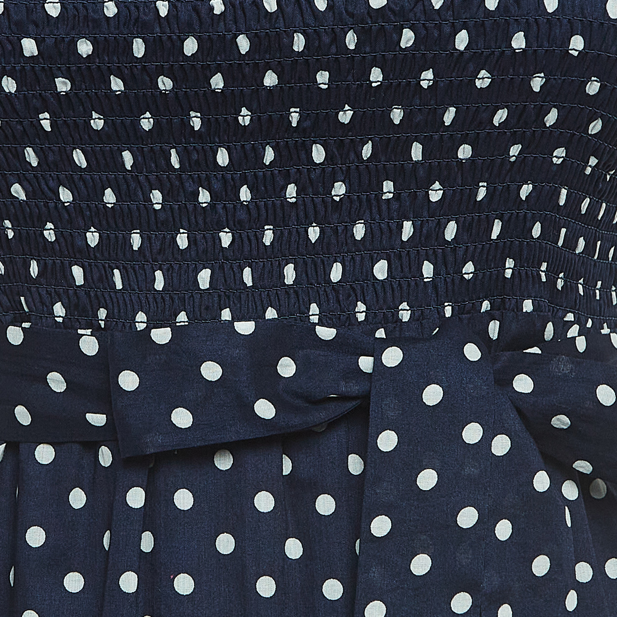 Tory Burch Navy Blue Polka-Dot Print Cotton Tiered Dress XS