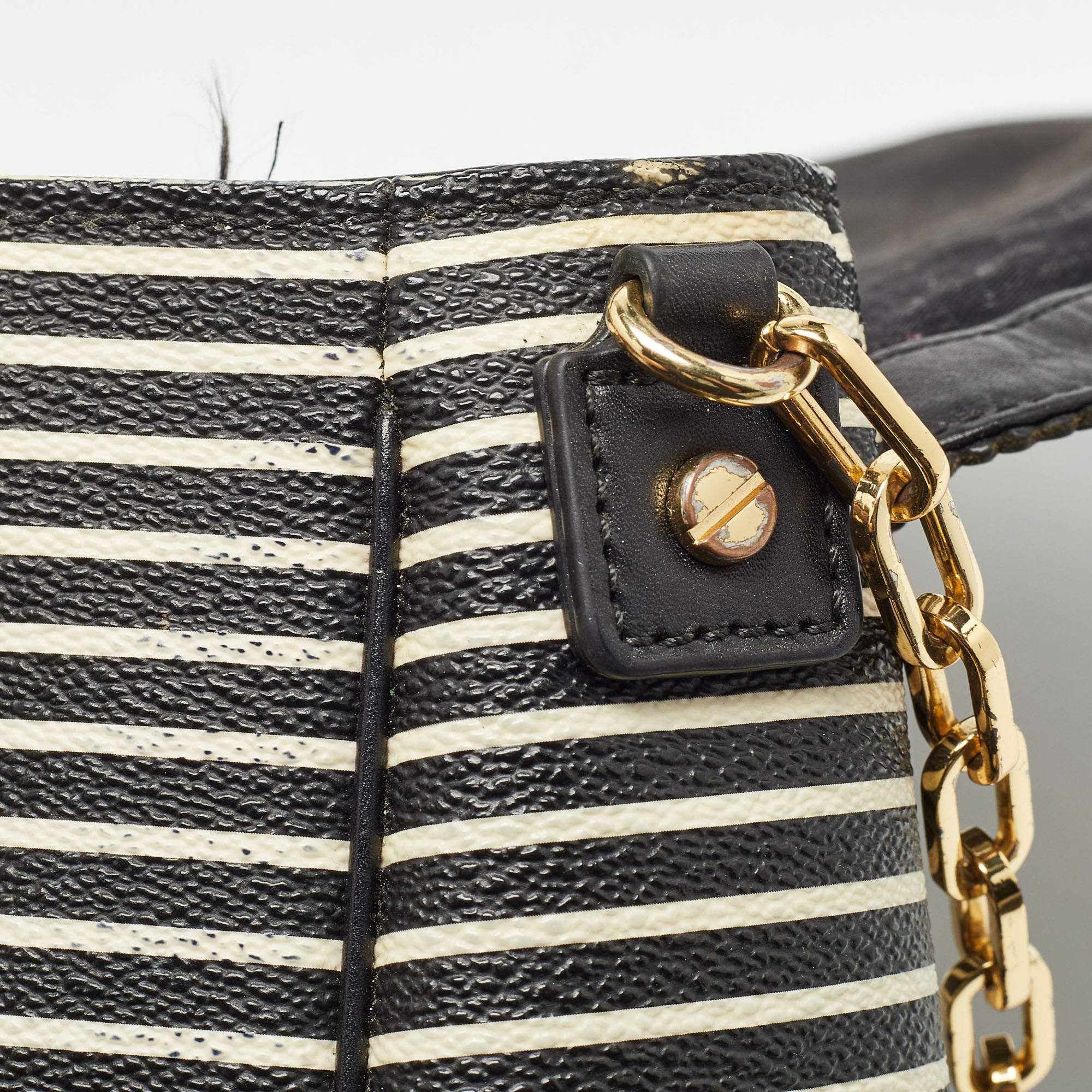 Tory Burch Black/White Stripe Leather Kerrington Crossbody Bag