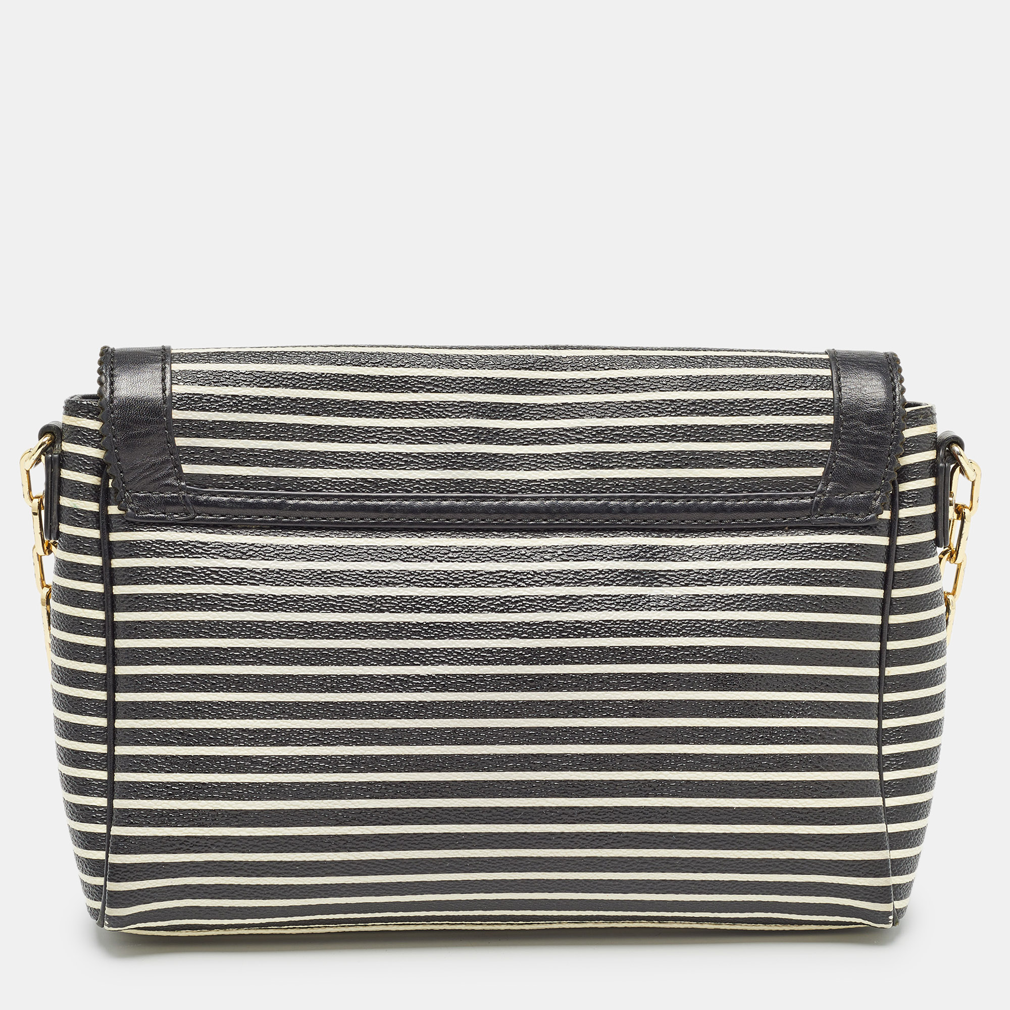 Tory Burch Black/White Stripe Leather Kerrington Crossbody Bag