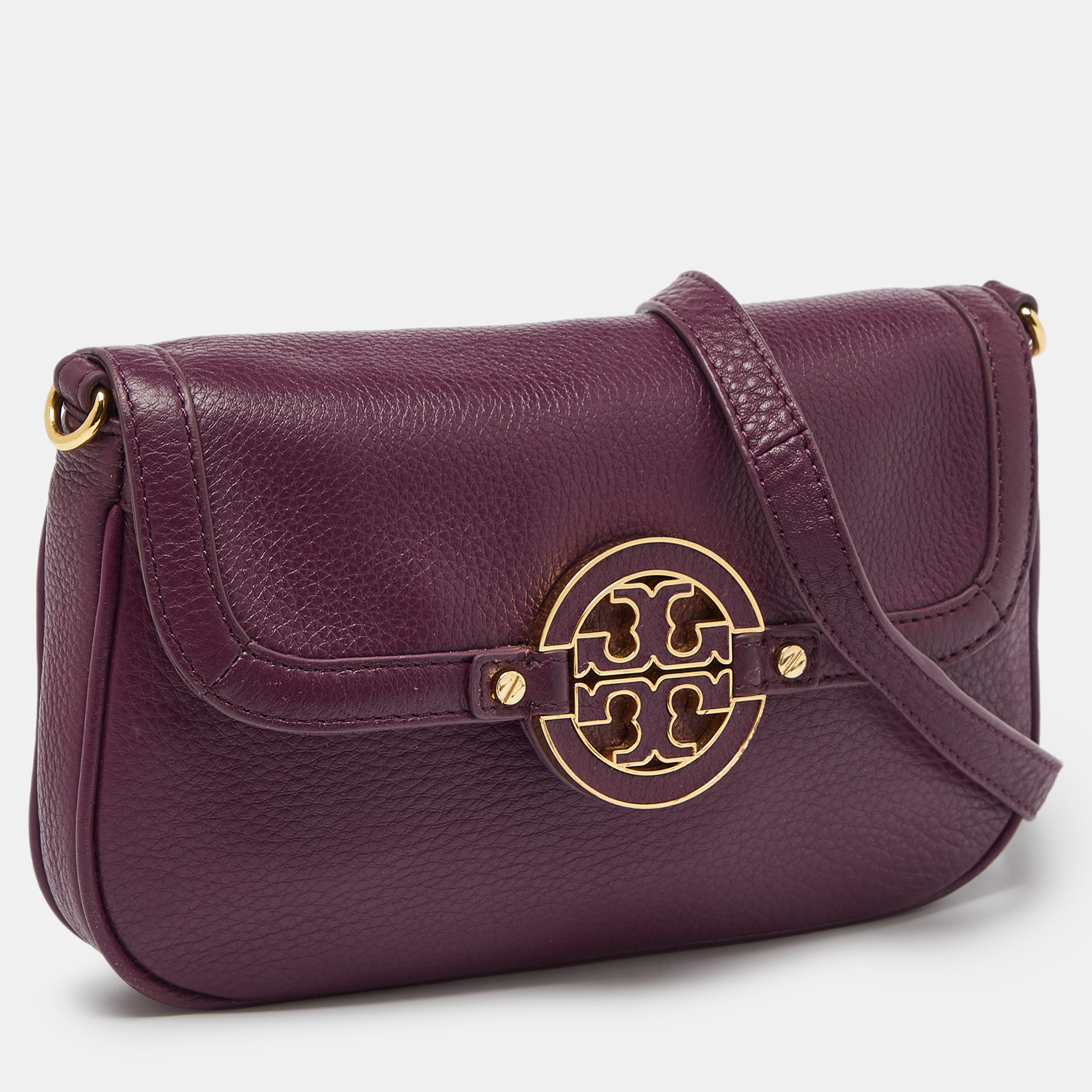 Tory Burch Purple Leather Mini Amanda Crossbody Bag