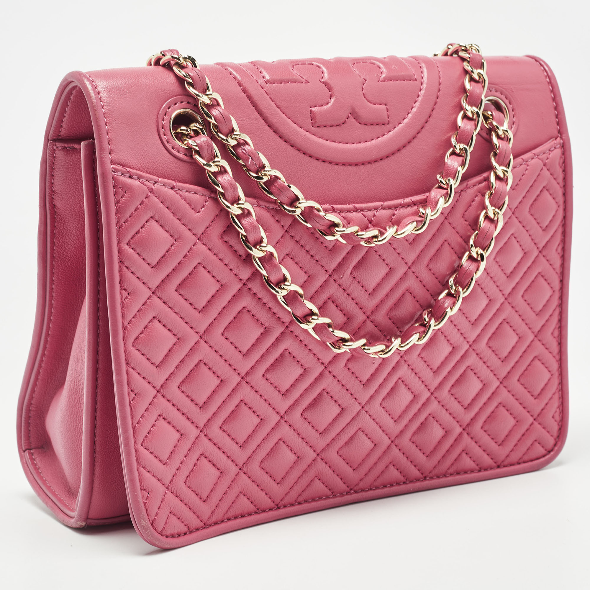 Tory Burch Pink Leather Small Fleming Shoulder Bag