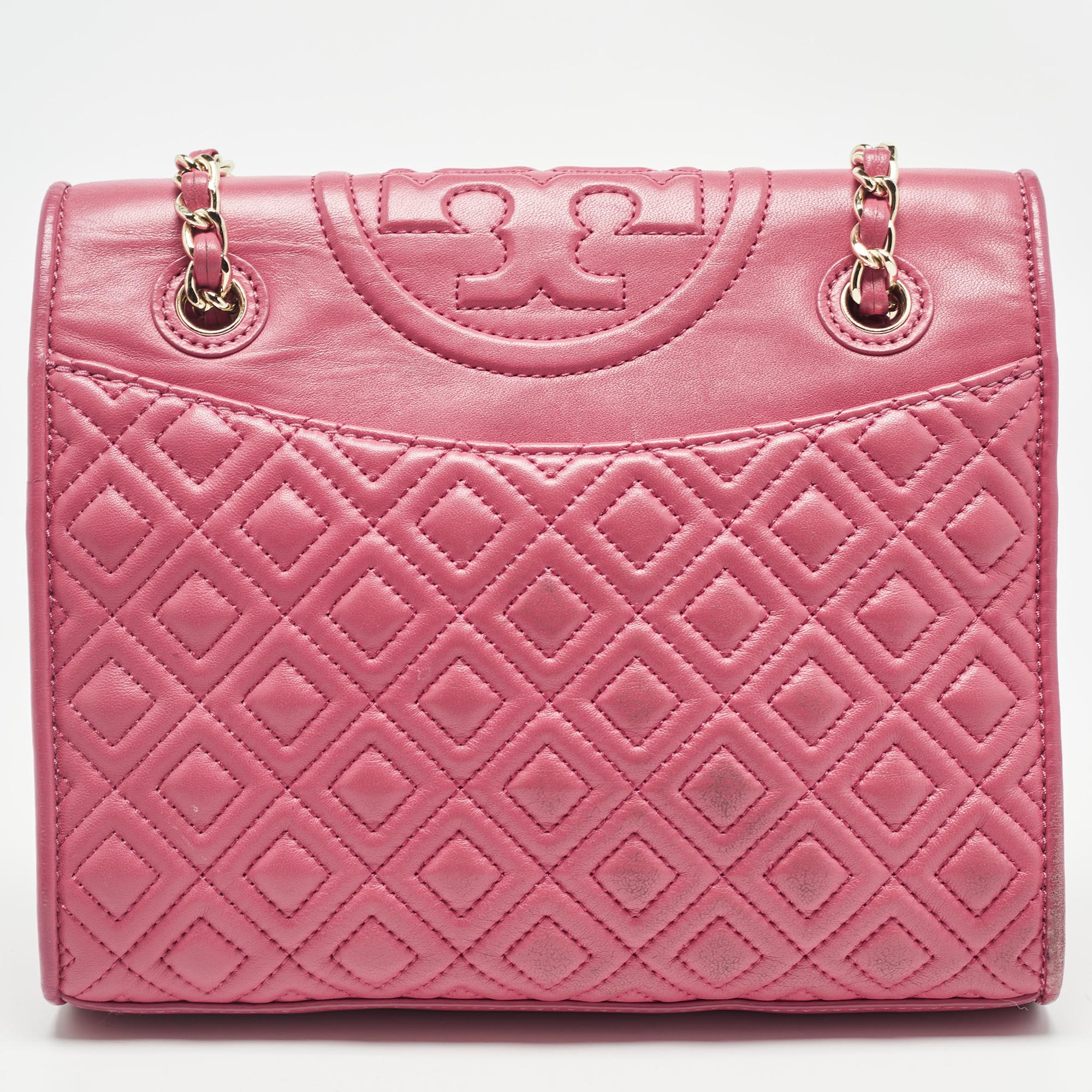 Tory Burch Pink Leather Small Fleming Shoulder Bag