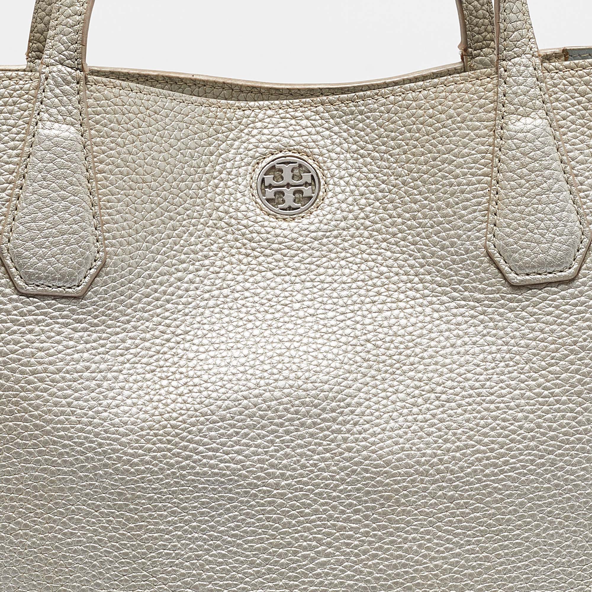 Tory Burch Metallic Grey Leather Perry Tote