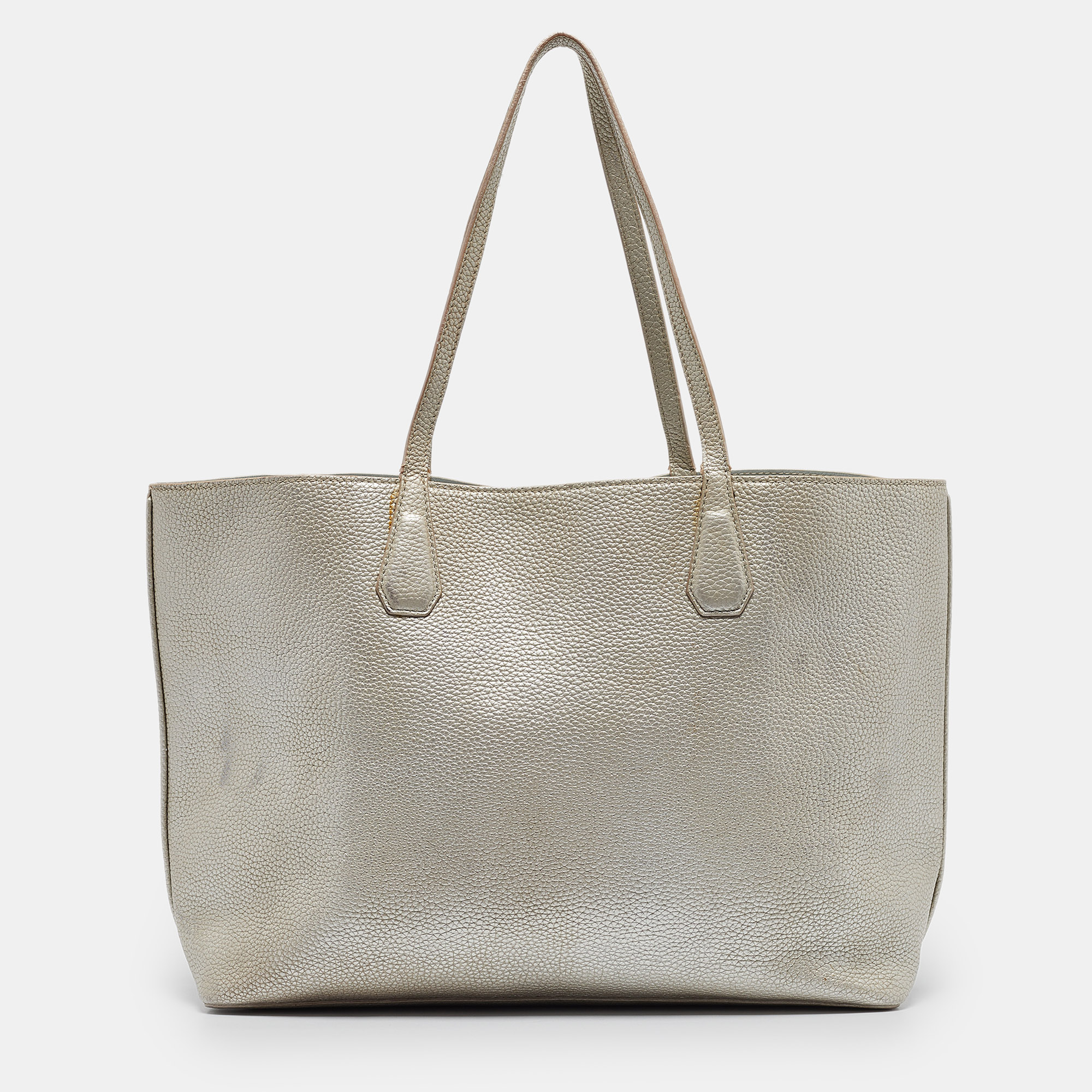 Tory Burch Metallic Grey Leather Perry Tote