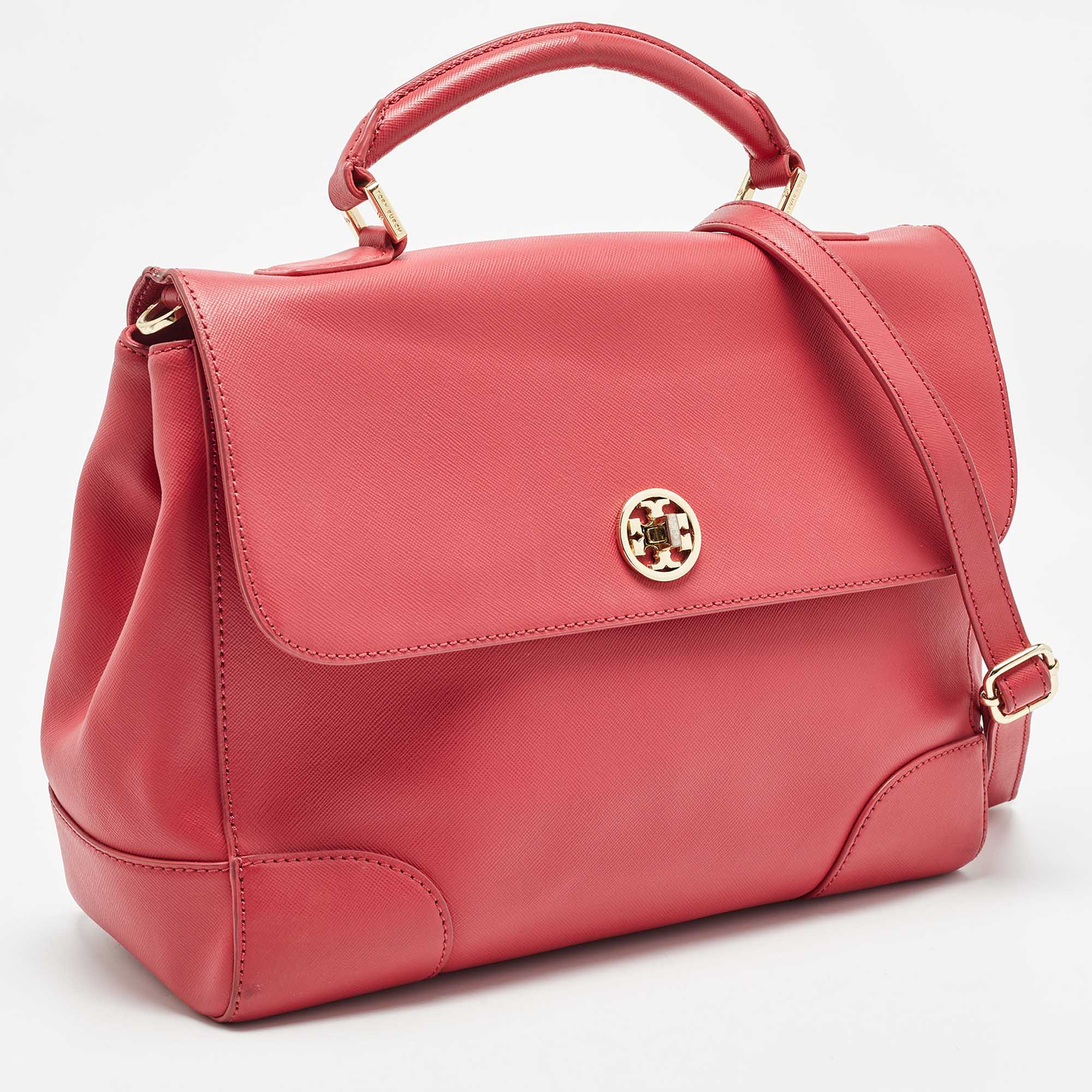 Tory Burch Pink Leather Robinson Top Handle Bag