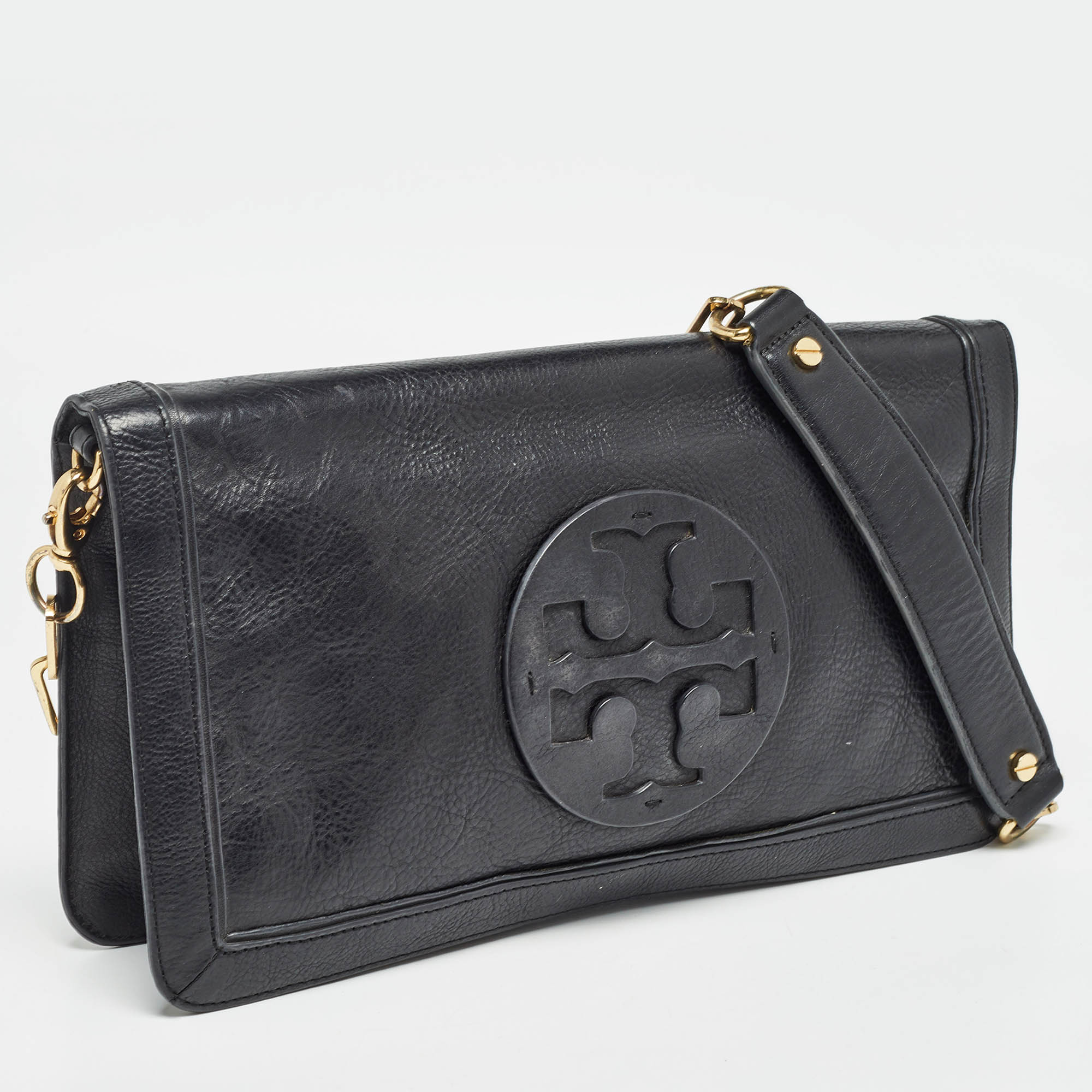 Tory Burch Black Leather Reva Chain Flap Bag