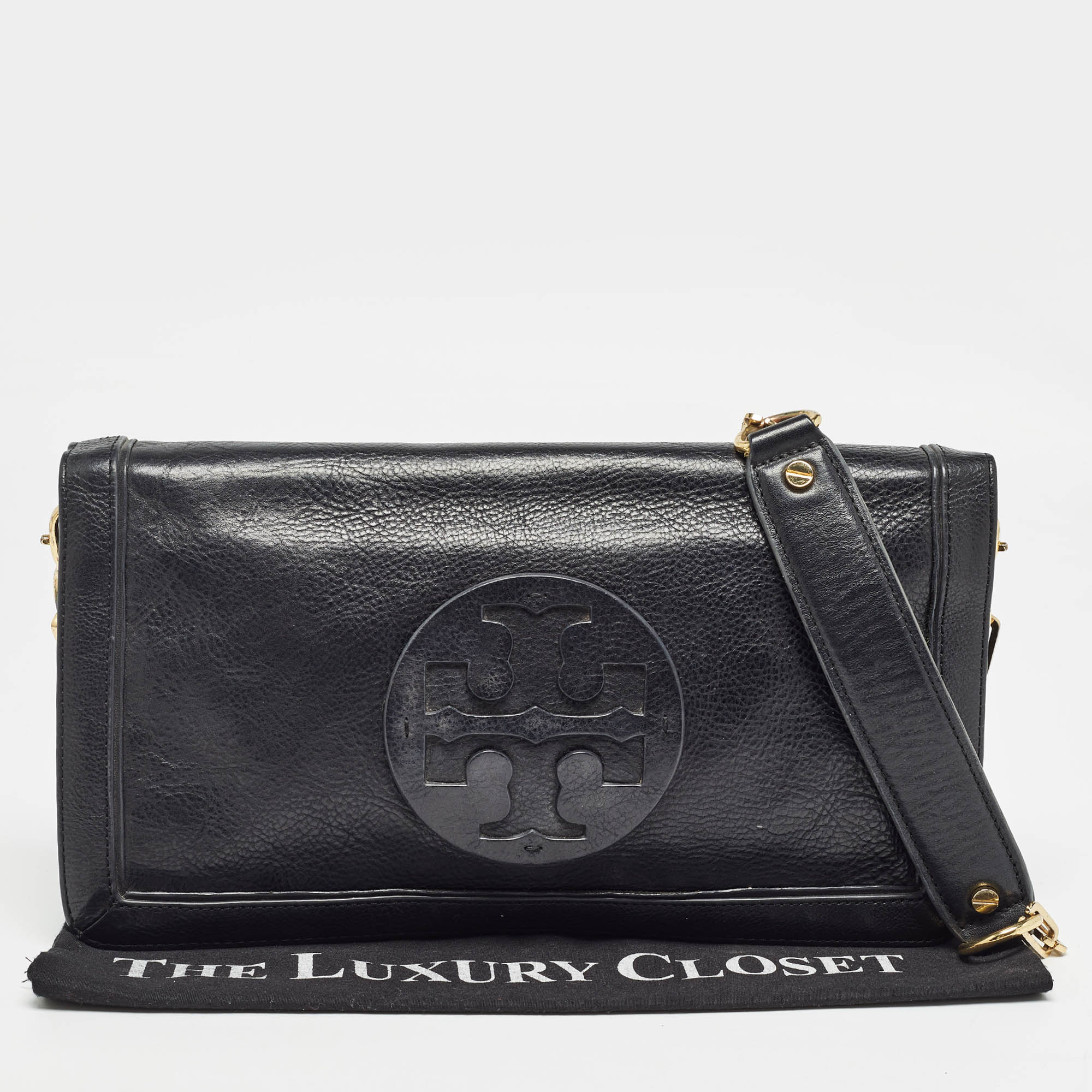 Tory Burch Black Leather Reva Chain Flap Bag