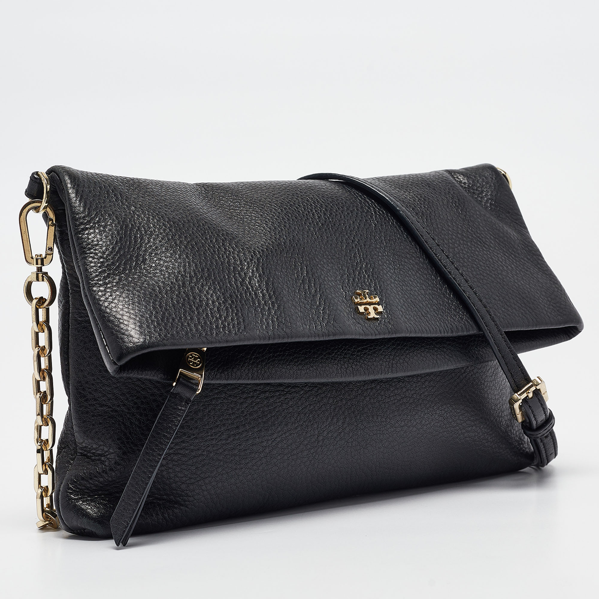 Tory Burch Black Leather Foldover Crossbody Bag