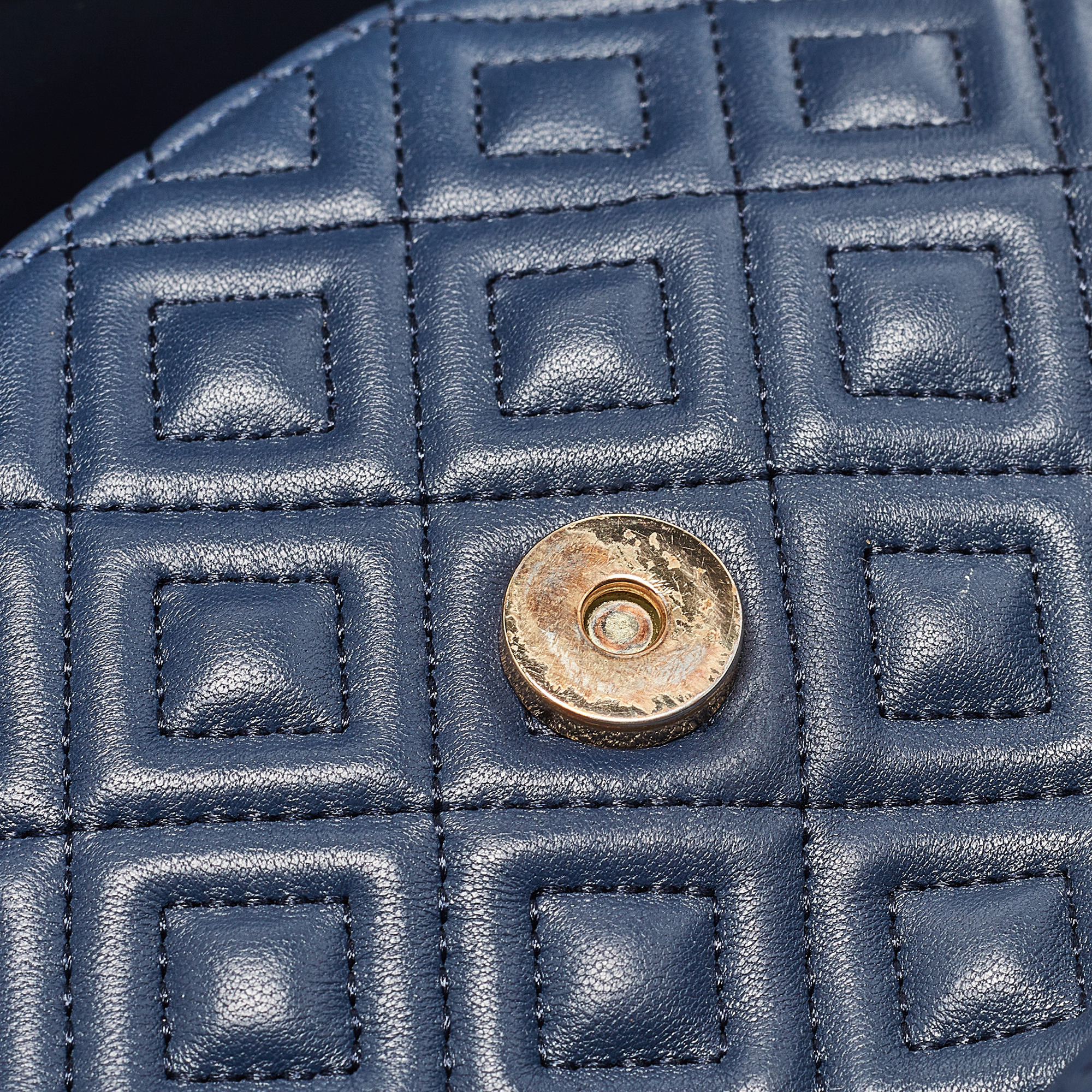 Tory Burch Navy Blue Quilted Leather Fleming Shoulder Bag