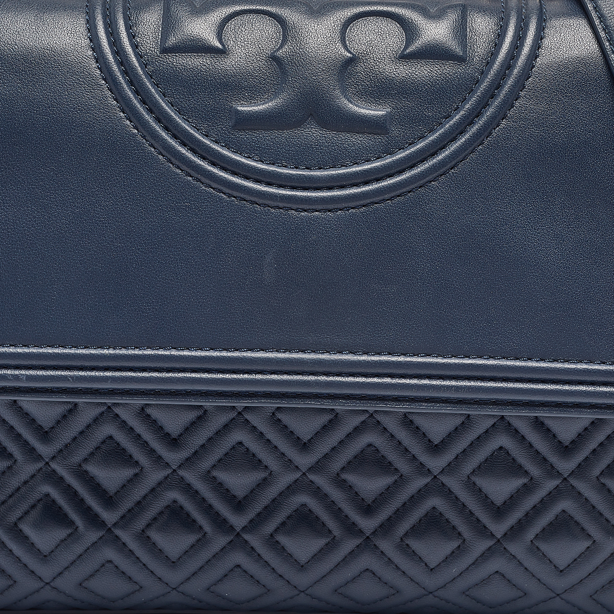 Tory Burch Navy Blue Quilted Leather Fleming Shoulder Bag