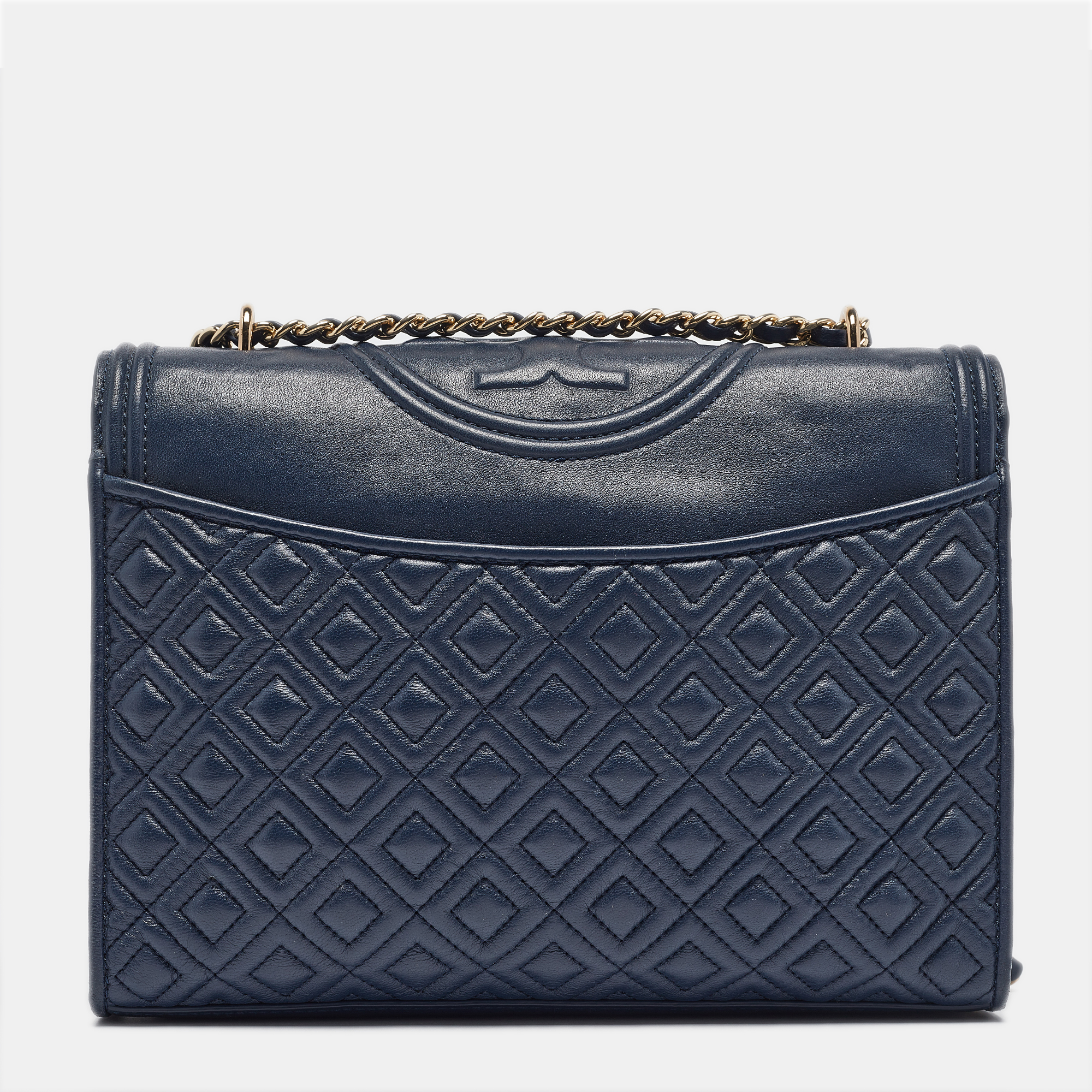 Tory Burch Navy Blue Quilted Leather Fleming Shoulder Bag