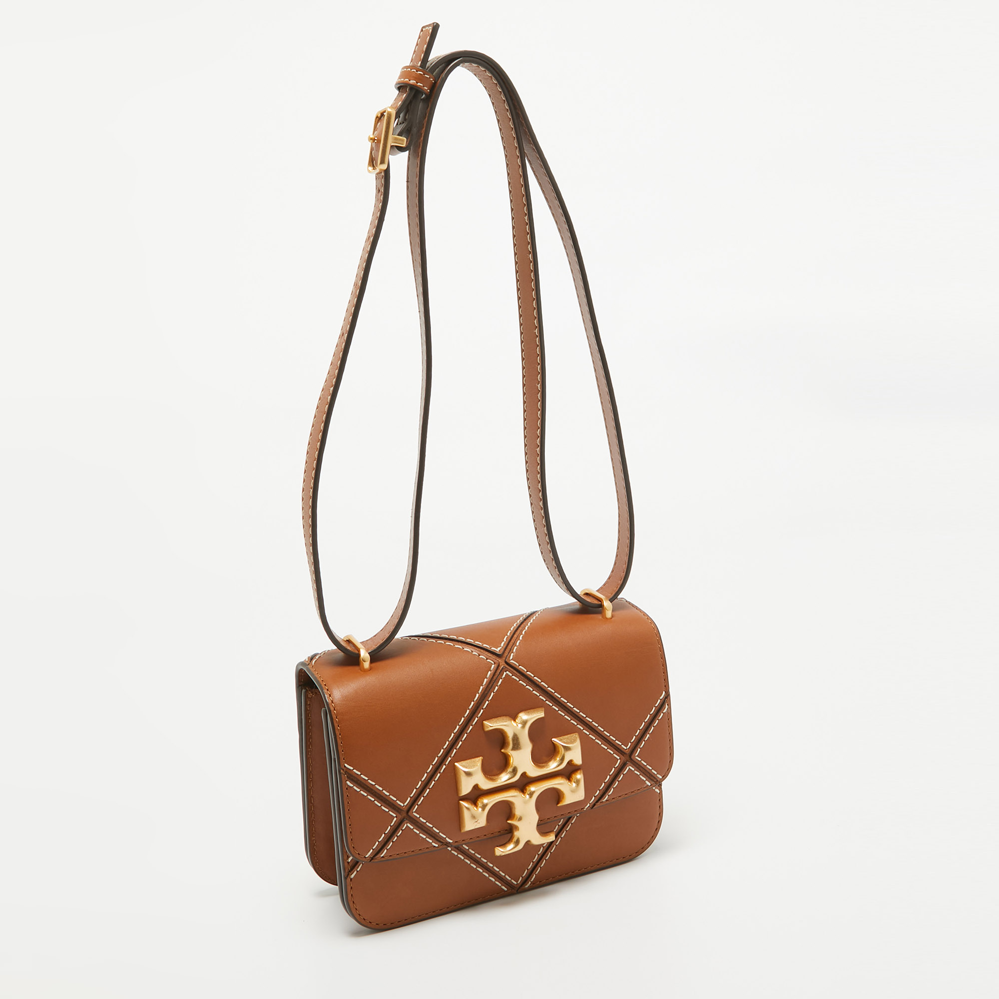 Tory Burch Brown Leather Diamond Eleanor Shoulder Bag