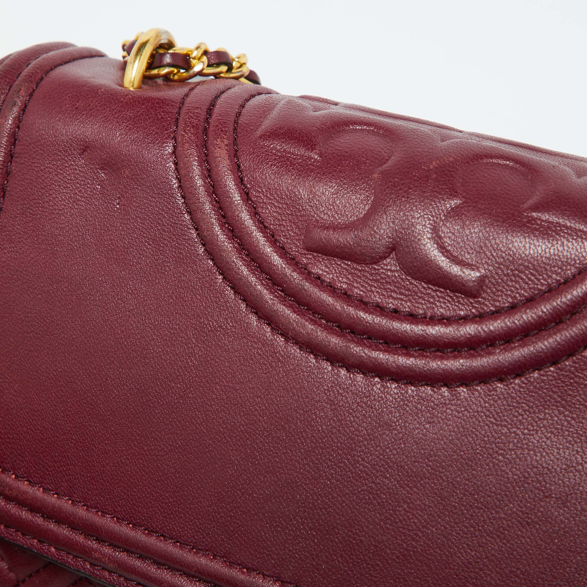 Tory Burch Burgundy Leather Small Fleming Shoulder Bag