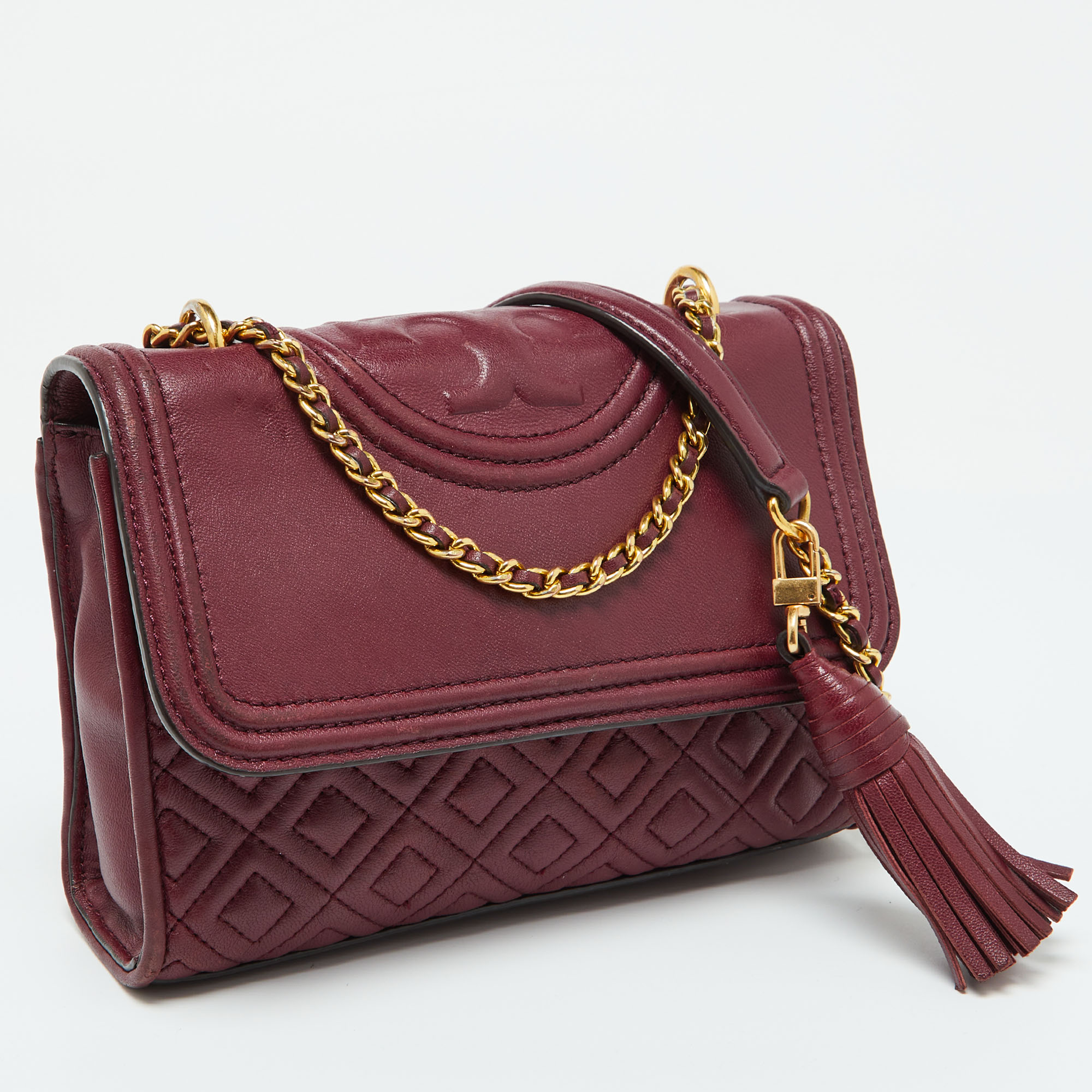 Tory Burch Burgundy Leather Small Fleming Shoulder Bag