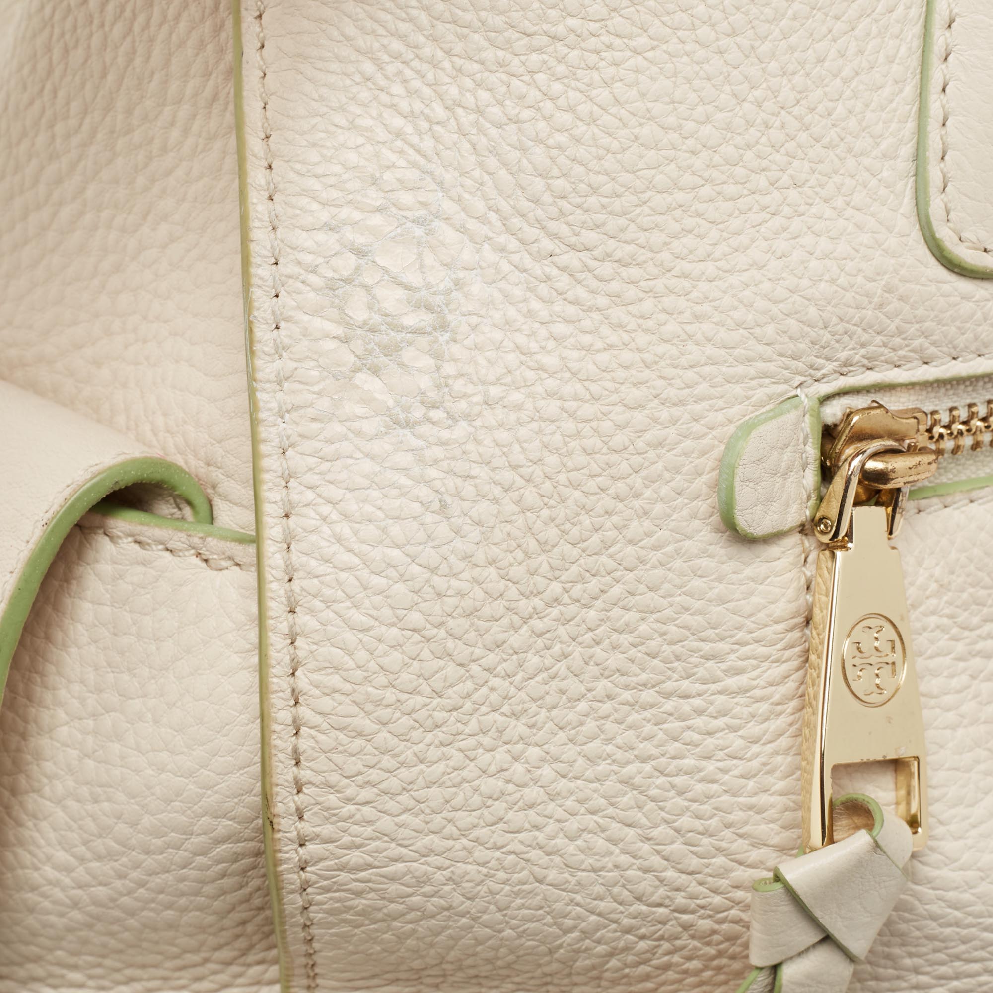 Tory Burch Off White Leather Side Pockets Satchel