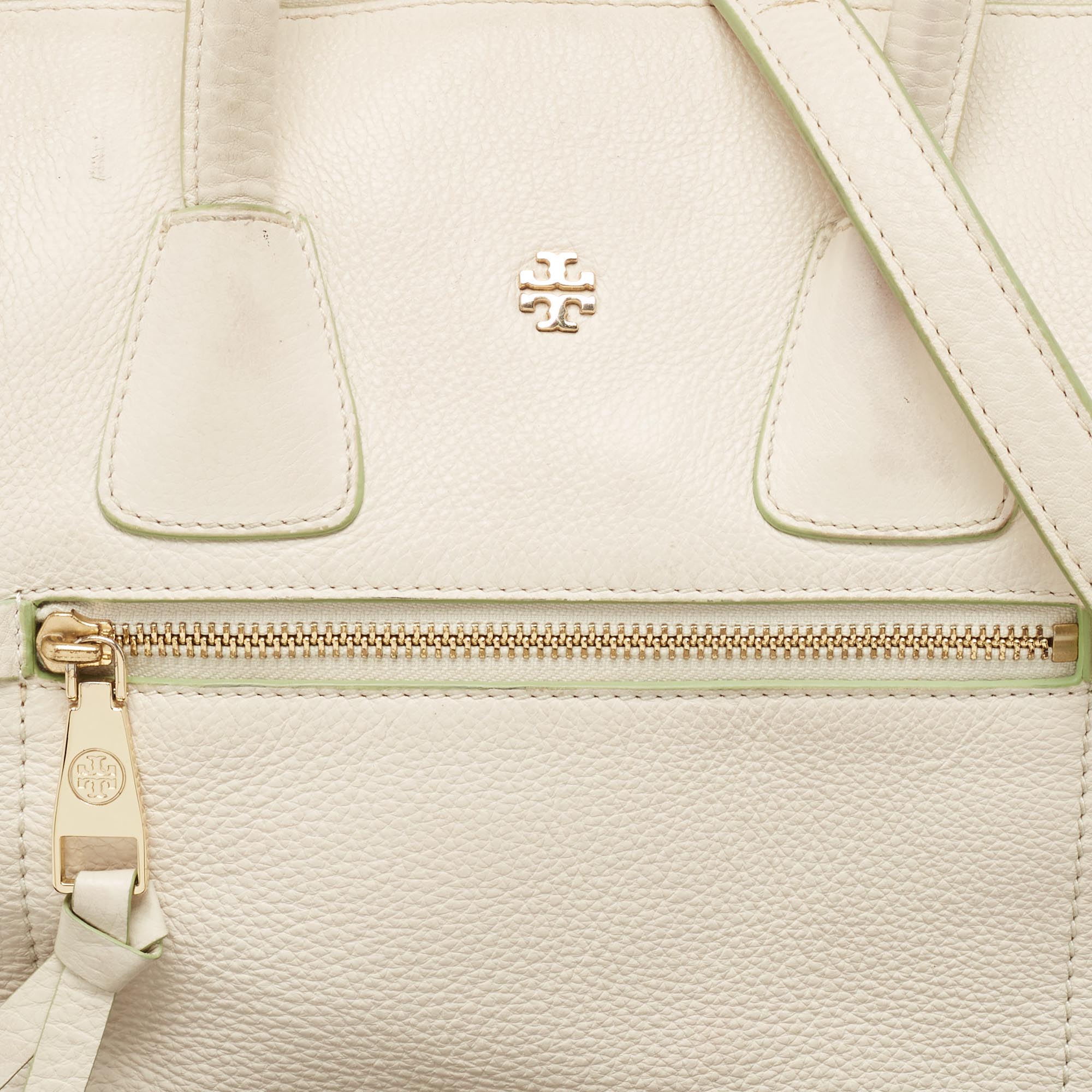 Tory Burch Off White Leather Side Pockets Satchel