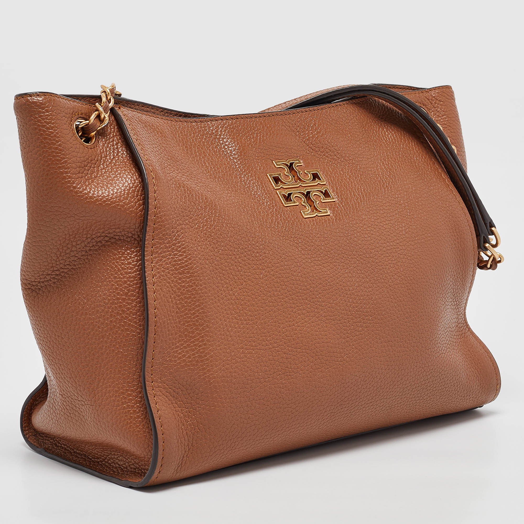 Tory Burch Brown Leather Small Britten Slouchy Tote