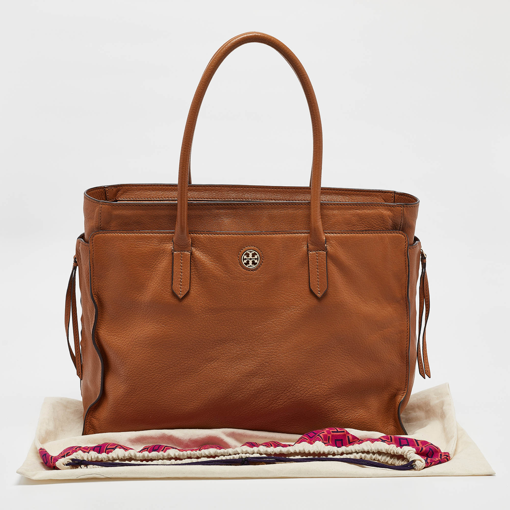 Tory Burch Brown Soft Leather Side Zip Tote