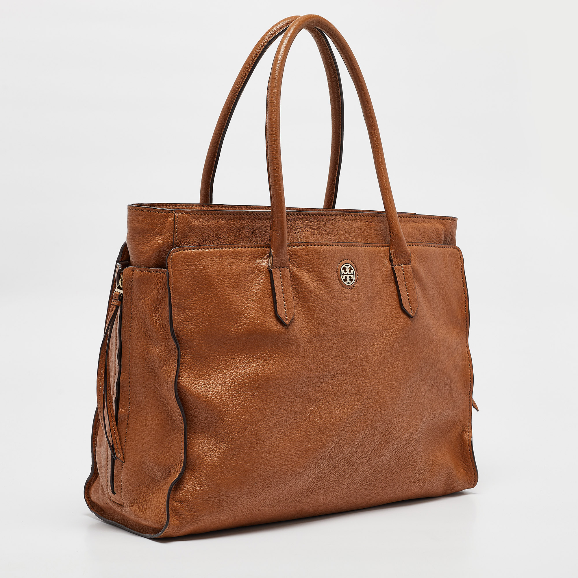 Tory Burch Brown Soft Leather Side Zip Tote