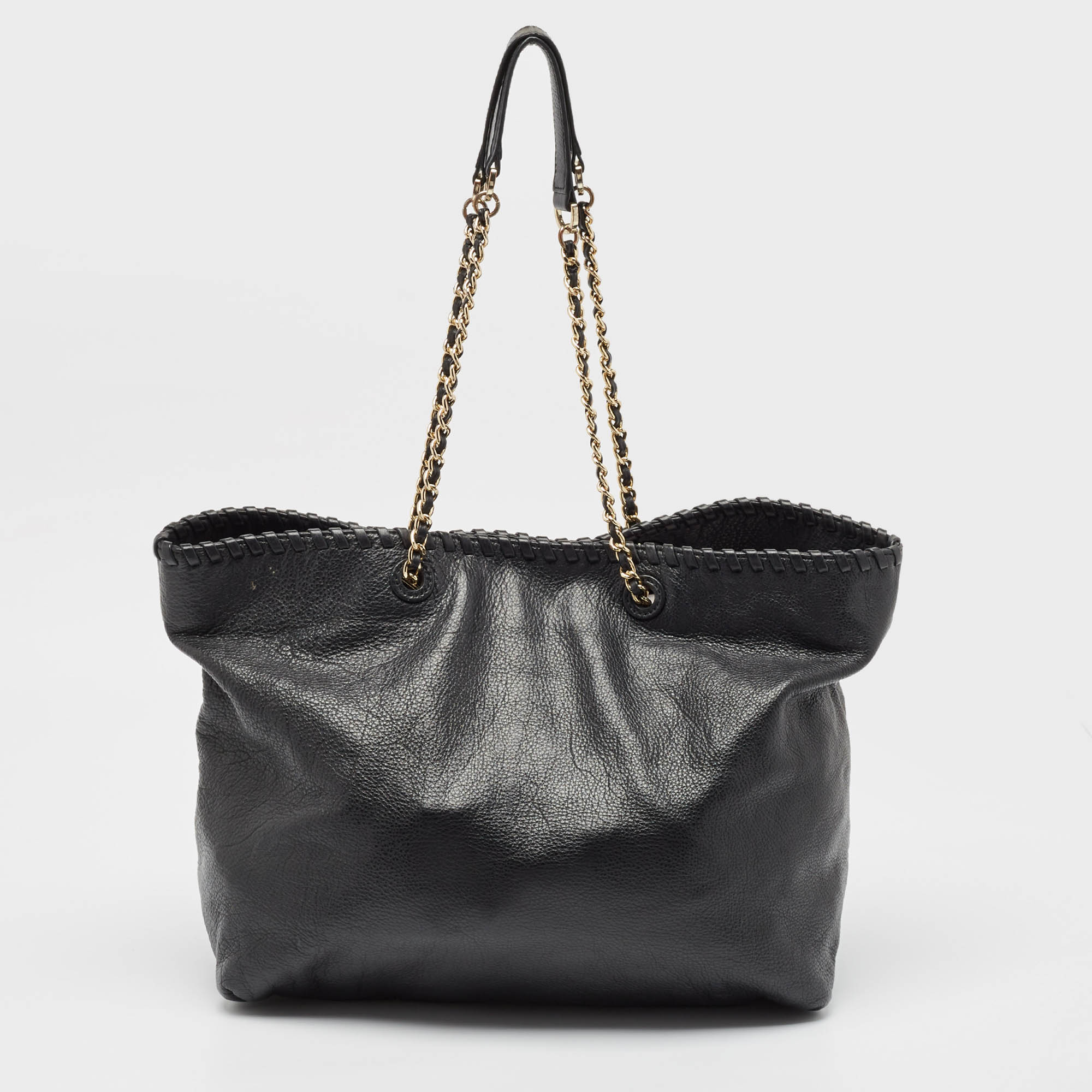 Tory Burch Black Leather Whipstitch Marion Tote