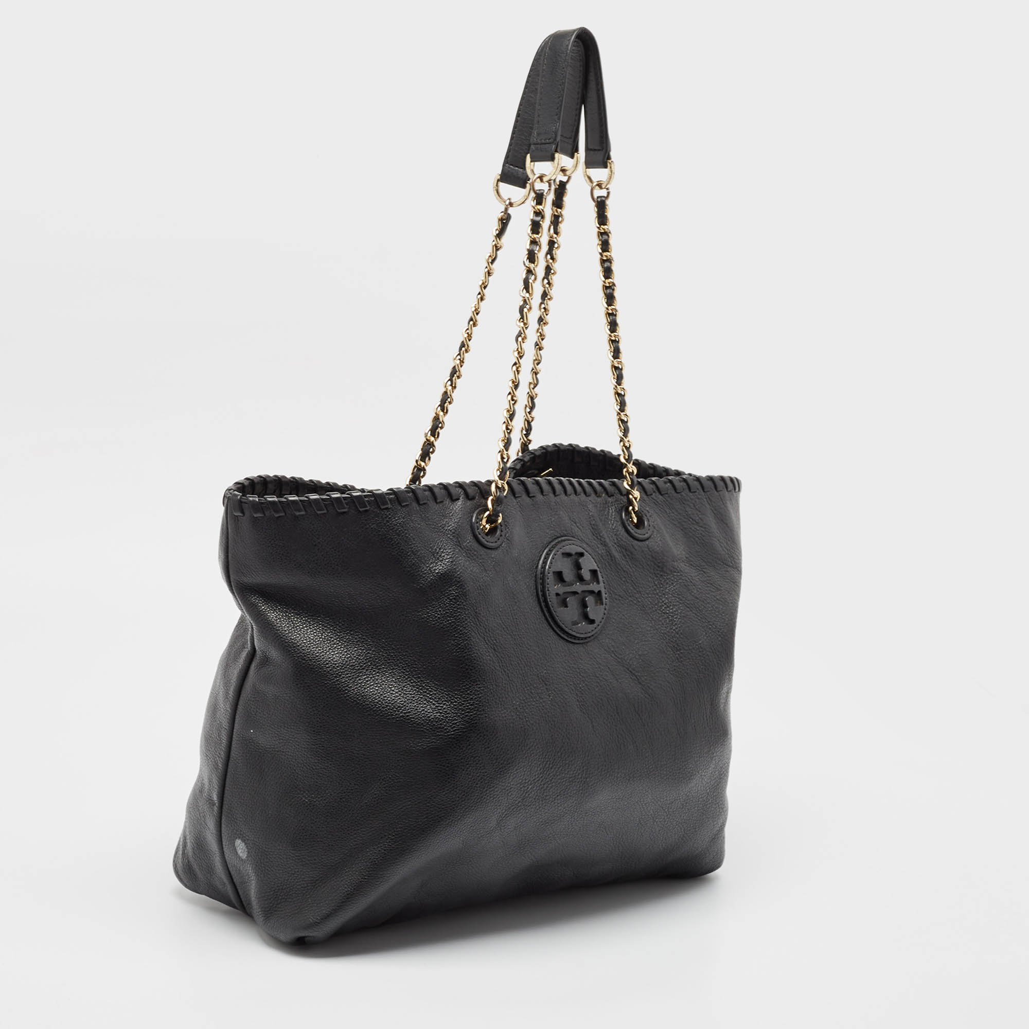 Tory Burch Black Leather Whipstitch Marion Tote