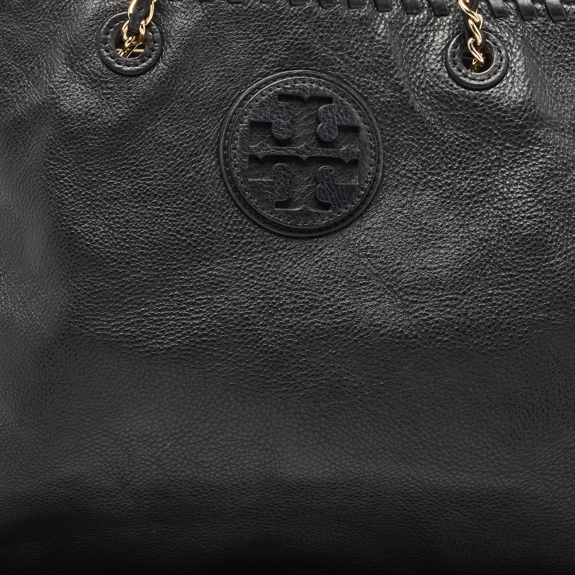 Tory Burch Black Leather Whipstitch Marion Tote