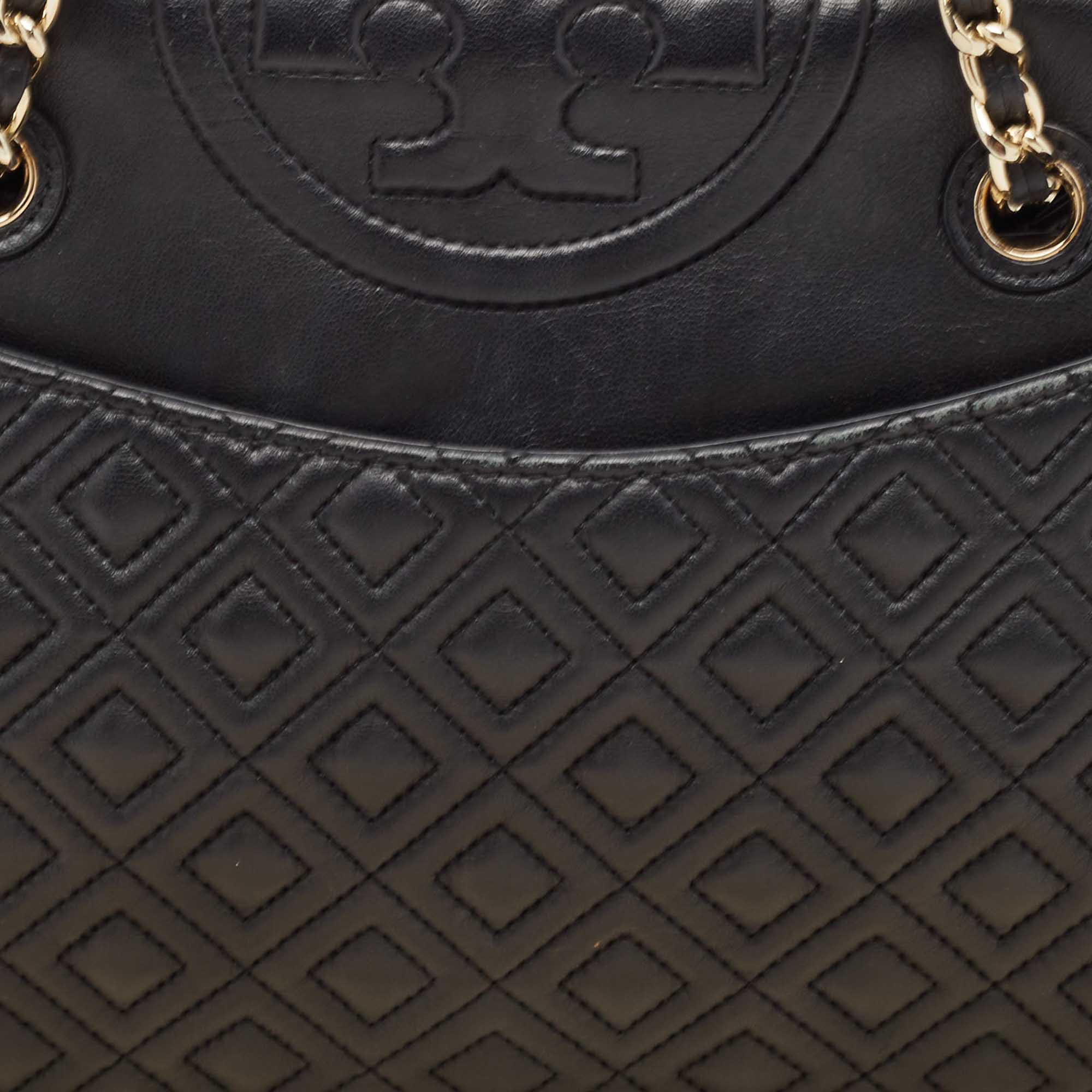 Tory Burch Black Leather Medium Fleming Shoulder Bag