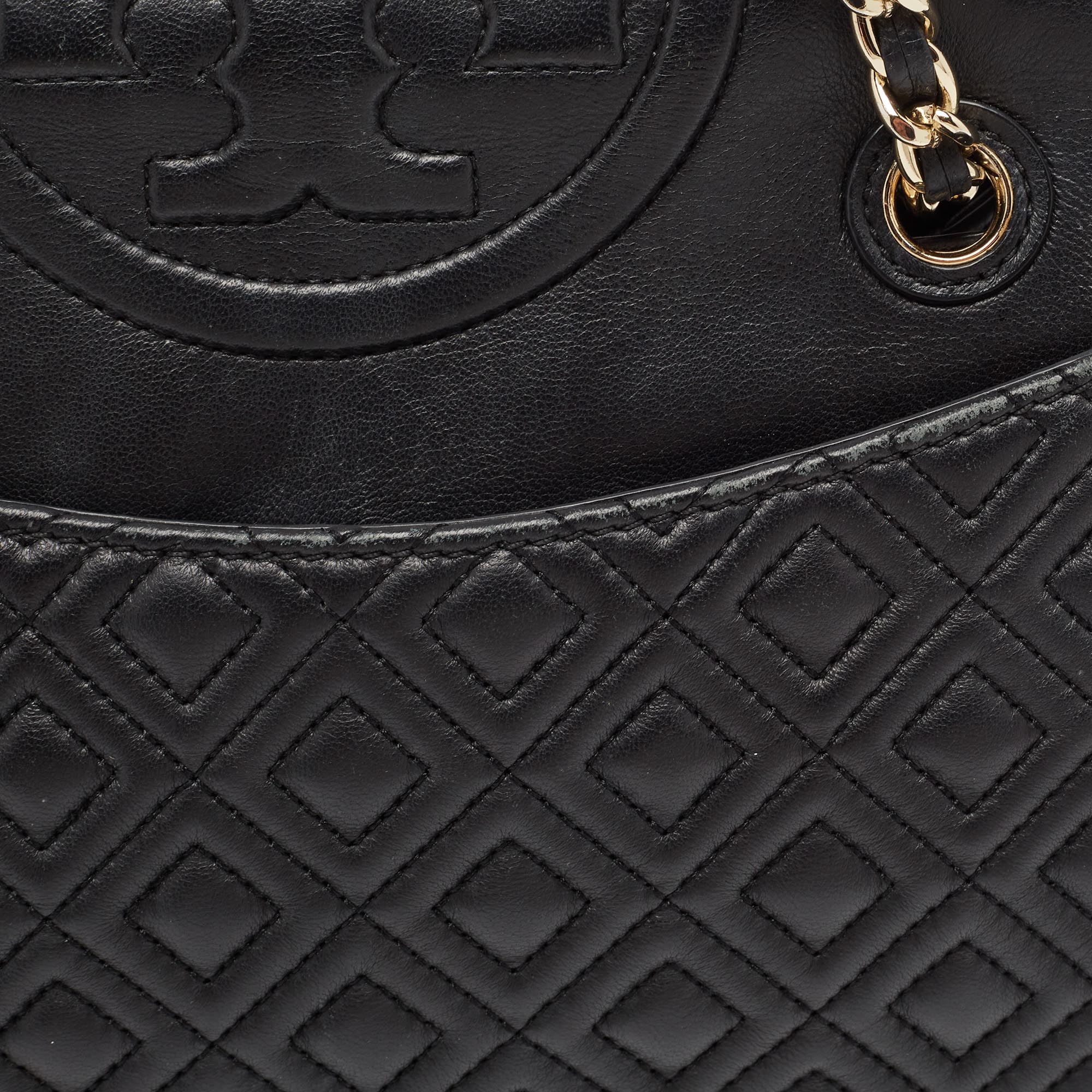 Tory Burch Black Leather Medium Fleming Shoulder Bag