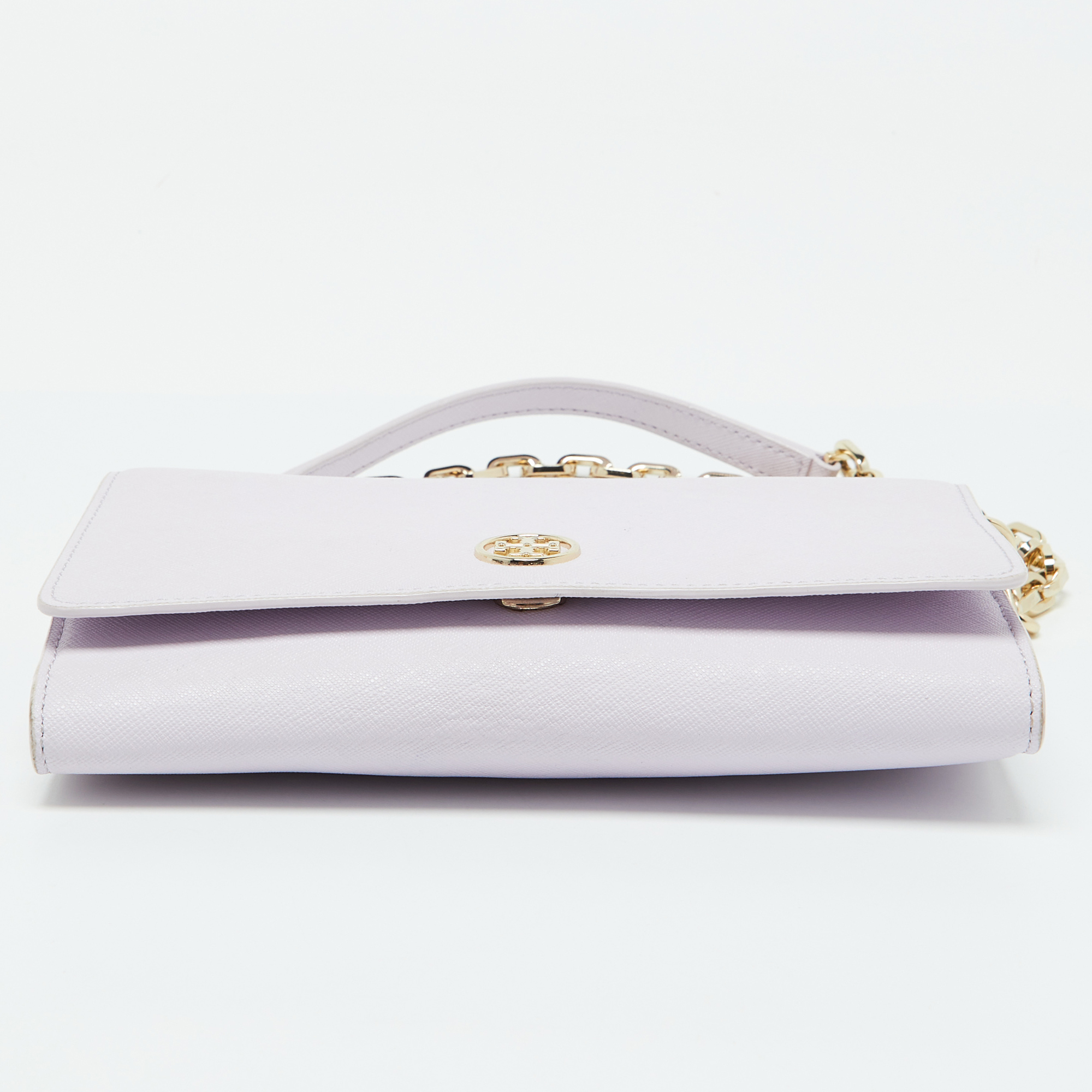 Tory Burch Light Lilac Saffiano Leather Robinson Wallet On Chain