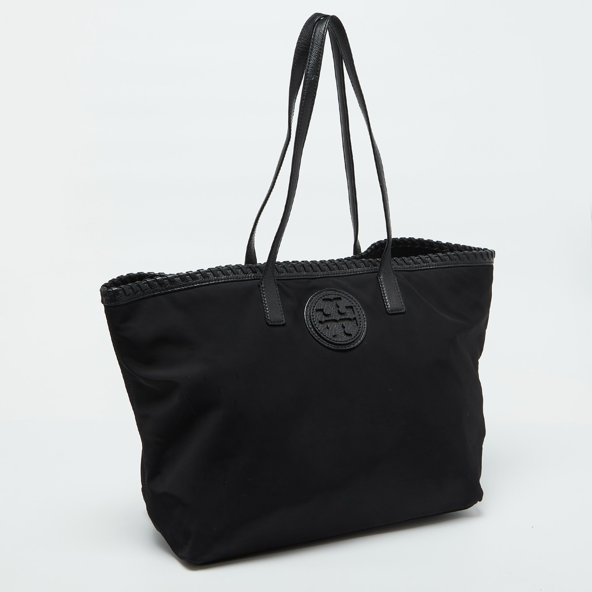 Tory Burch Black Nylon And Leather Marion Logo Whipstitch Tote