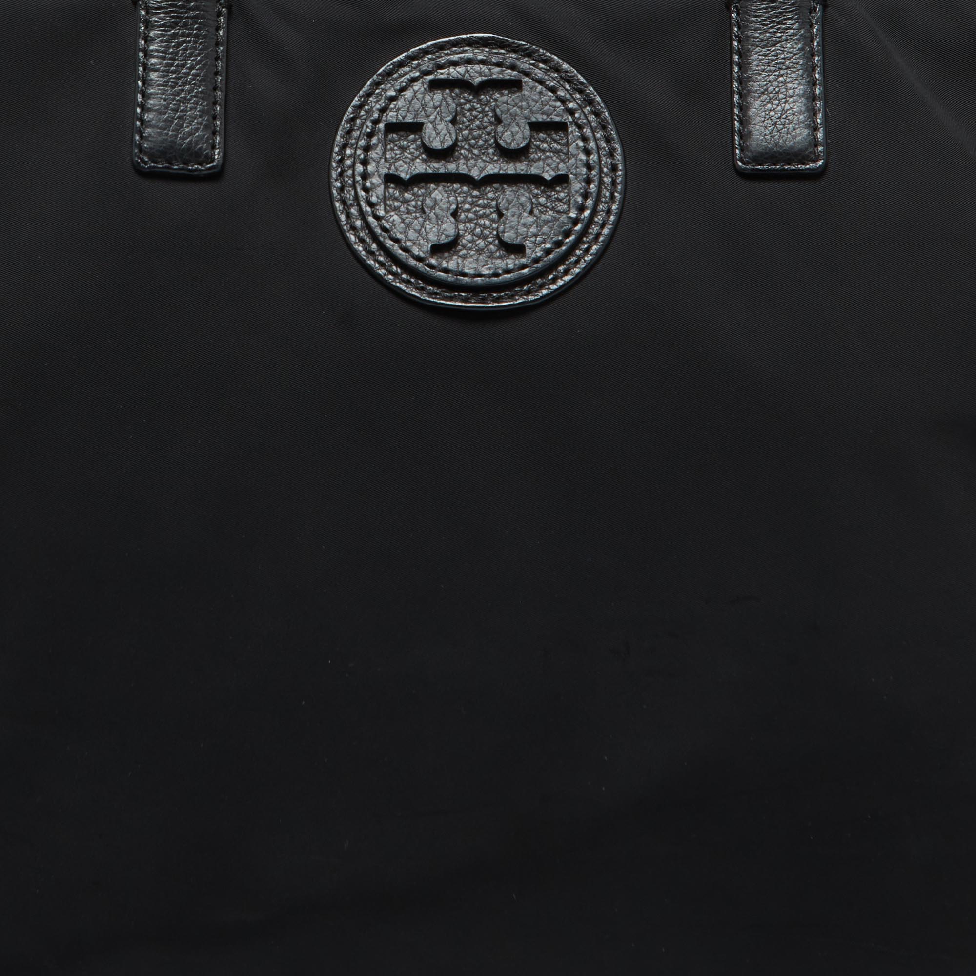 Tory Burch Black Nylon And Leather Marion Logo Whipstitch Tote