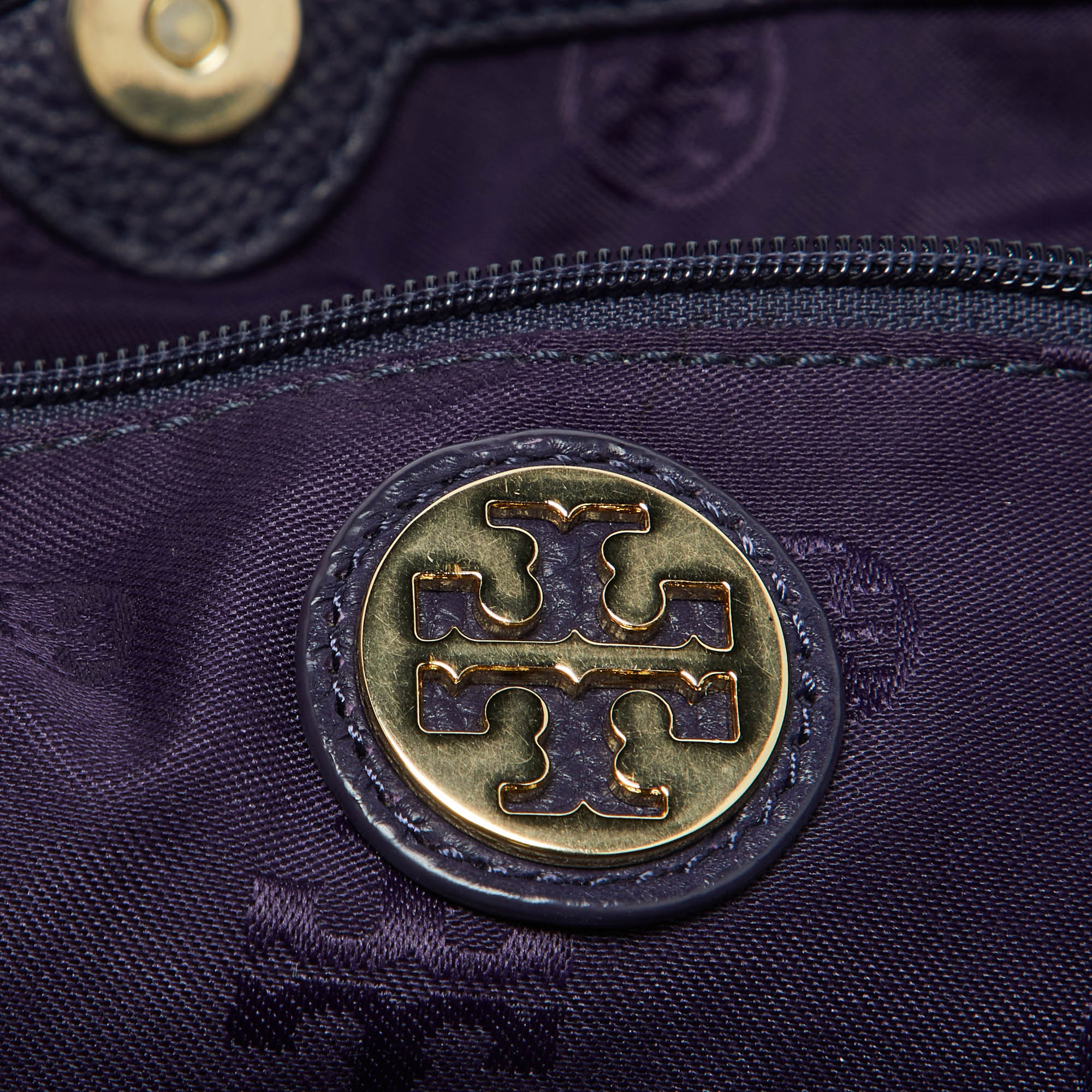 Tory Burch Purple Nylon And Leather Marion Logo Whipstitch Tote