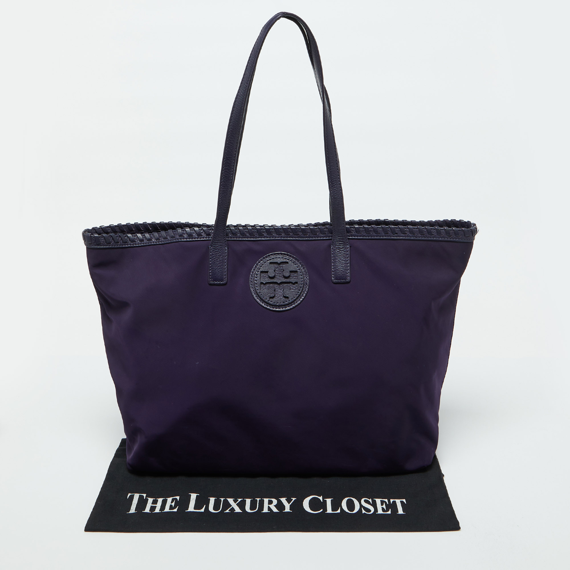 Tory Burch Purple Nylon And Leather Marion Logo Whipstitch Tote