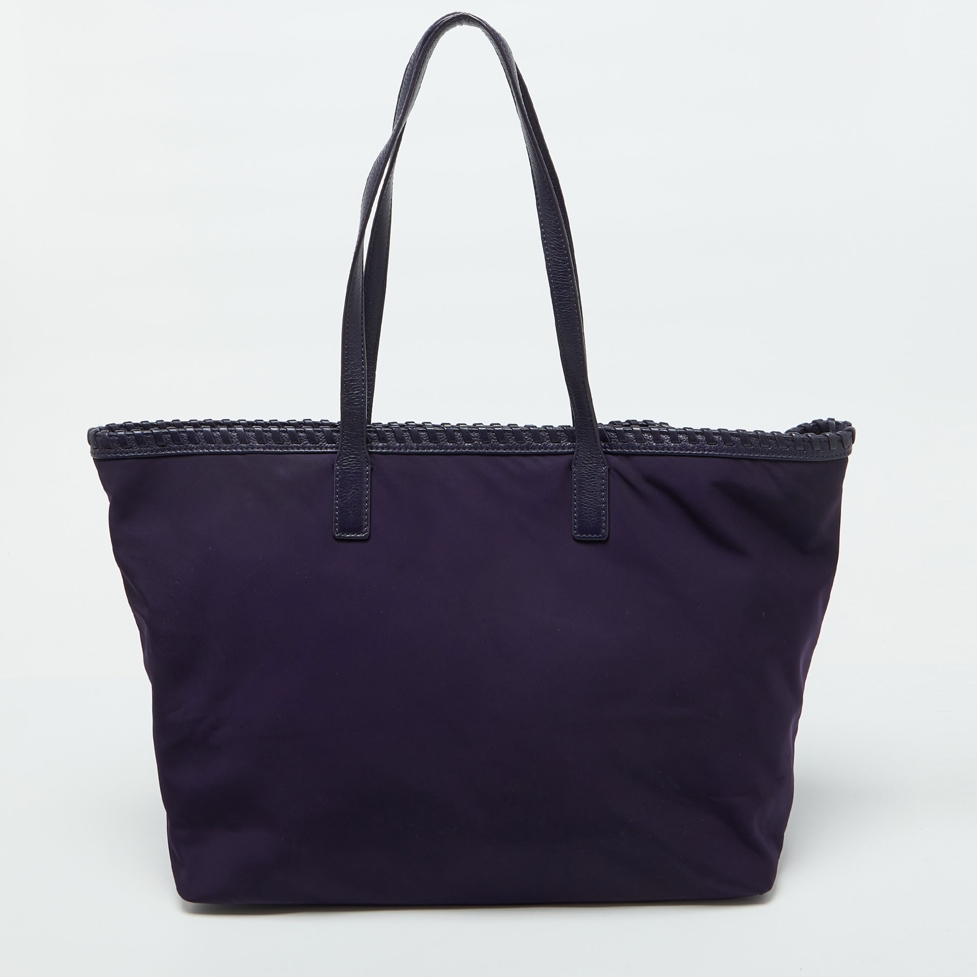 Tory Burch Purple Nylon And Leather Marion Logo Whipstitch Tote