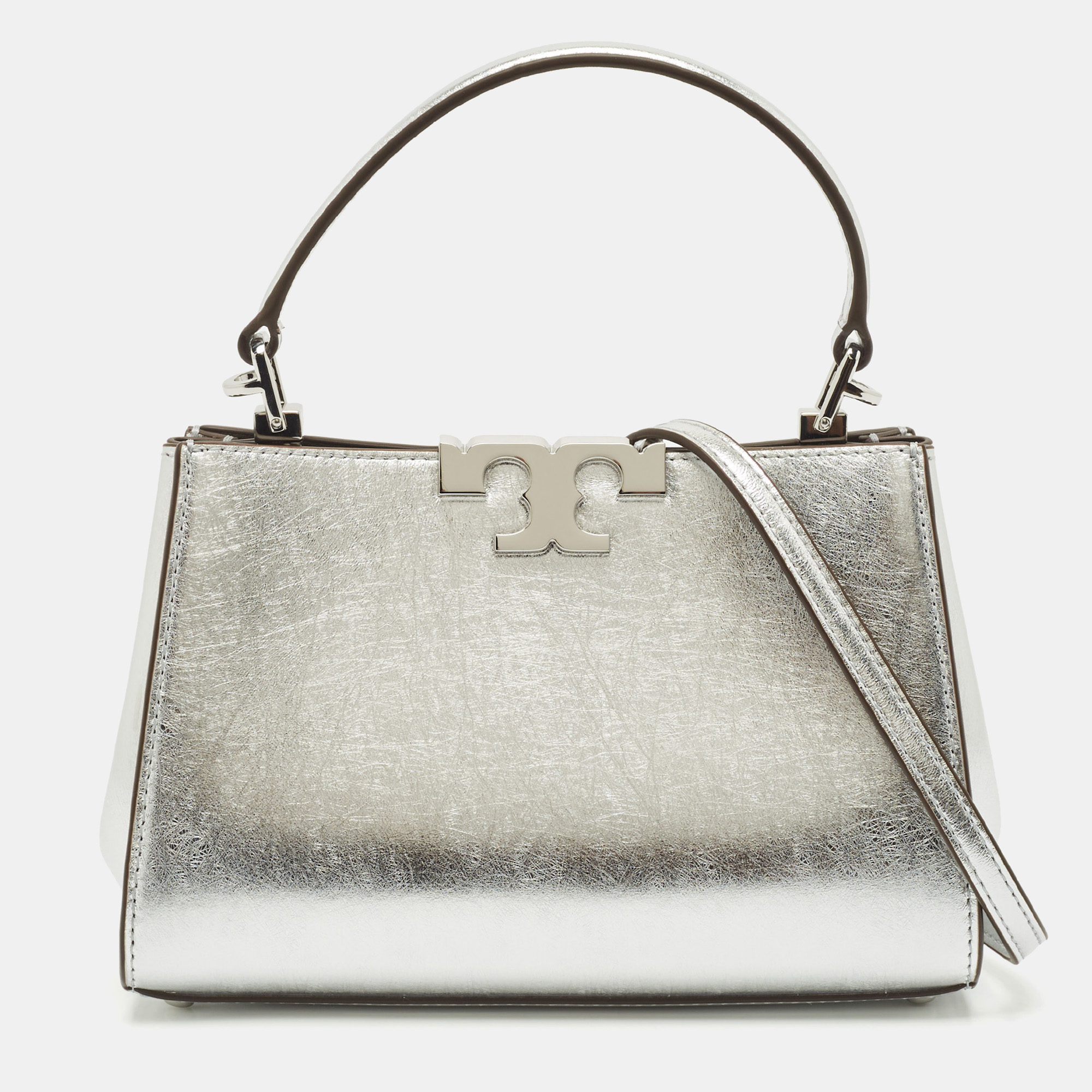 Tory Burch Silver Leather Mini Eleanor Top Handle Bag