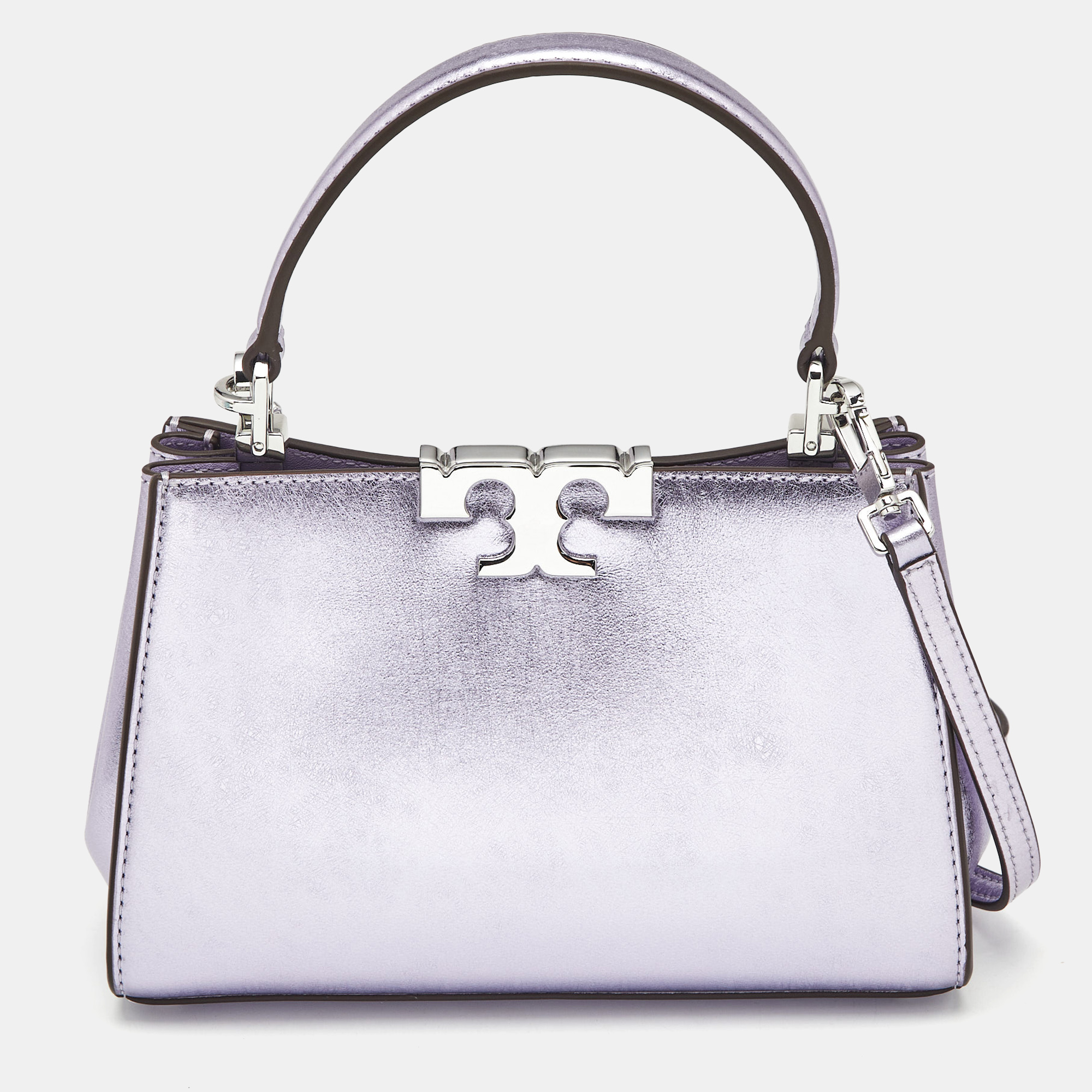 Tory Burch Metallic Purple Leather Mini Eleanor Top Handle Bag