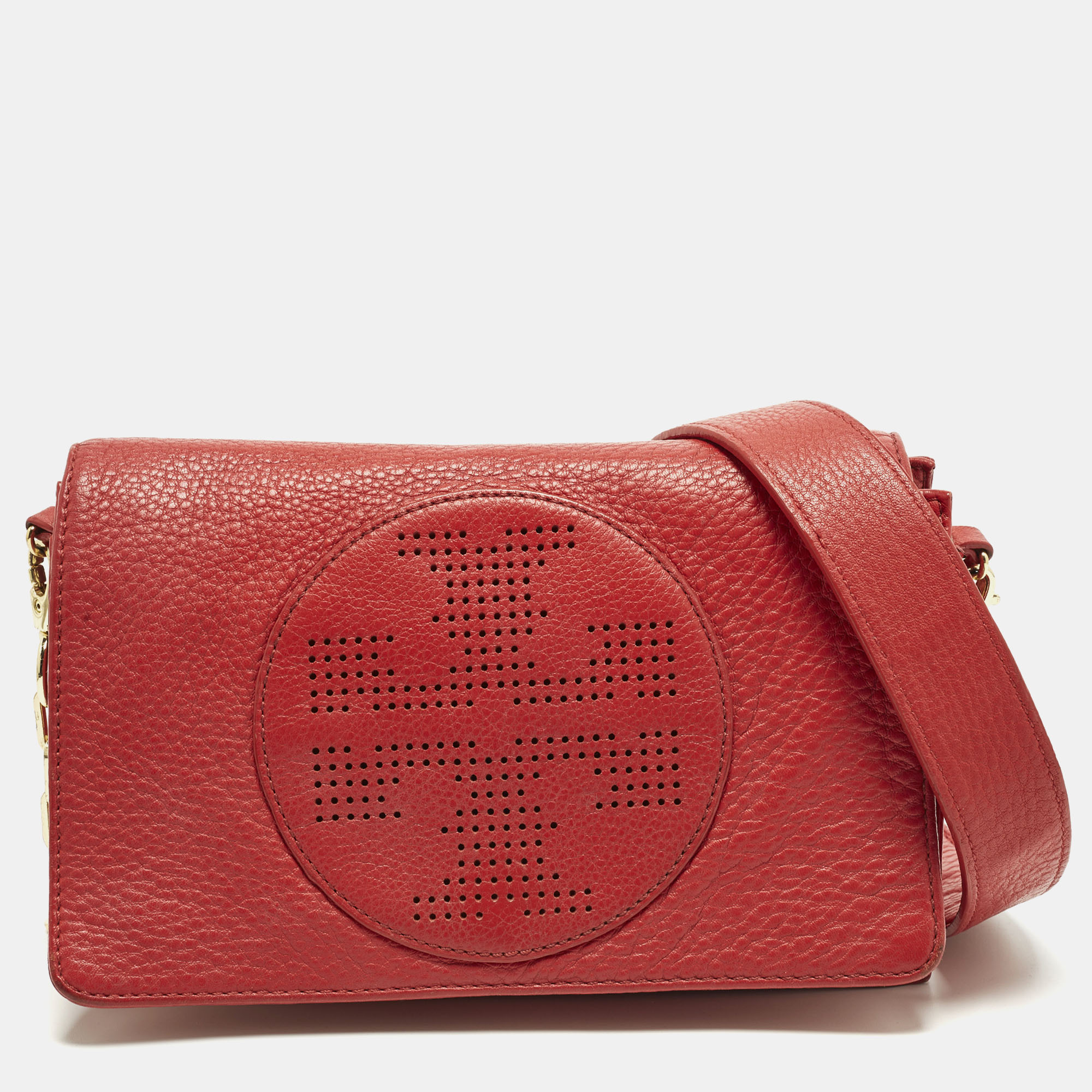 Tory Burch Perforated Logo Flap Red Leather Crossbody Bag
Tory Burch Perforated Logo Flap Red Leather Crossbody Bag