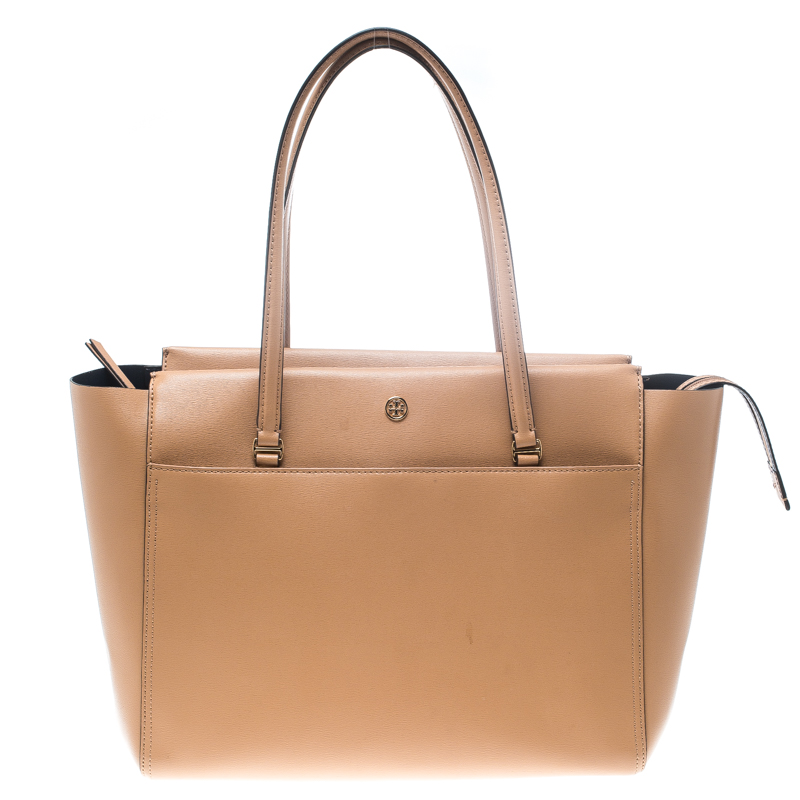 Tory burch brown leather large parker tote