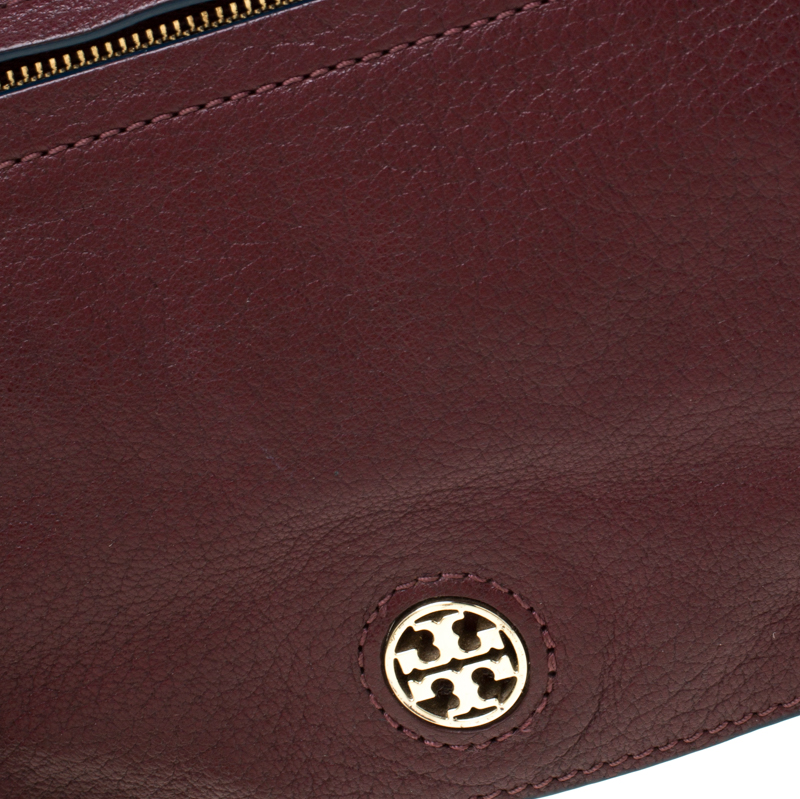 Tory Burch Burgundy Leather Flap Pocket Crossbody Bag