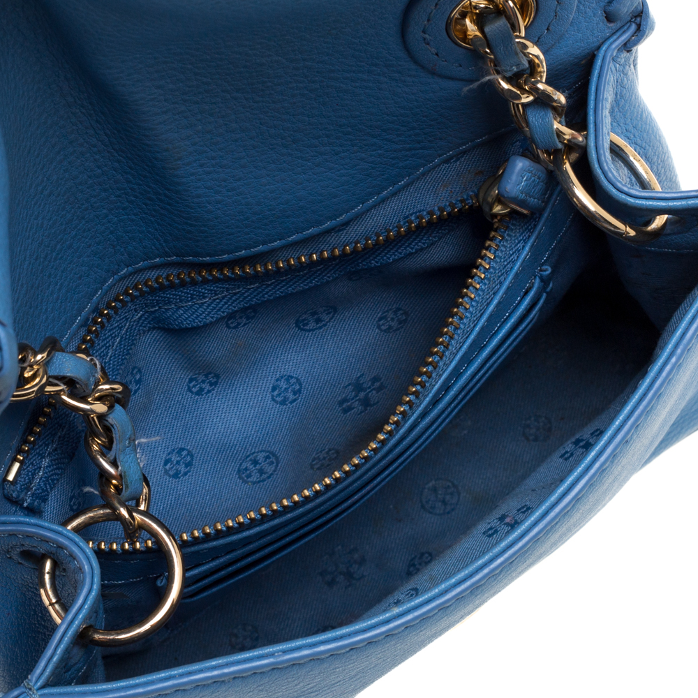 Tory Burch Blue Leather Mini Marion Shrunken Shoulder Bag