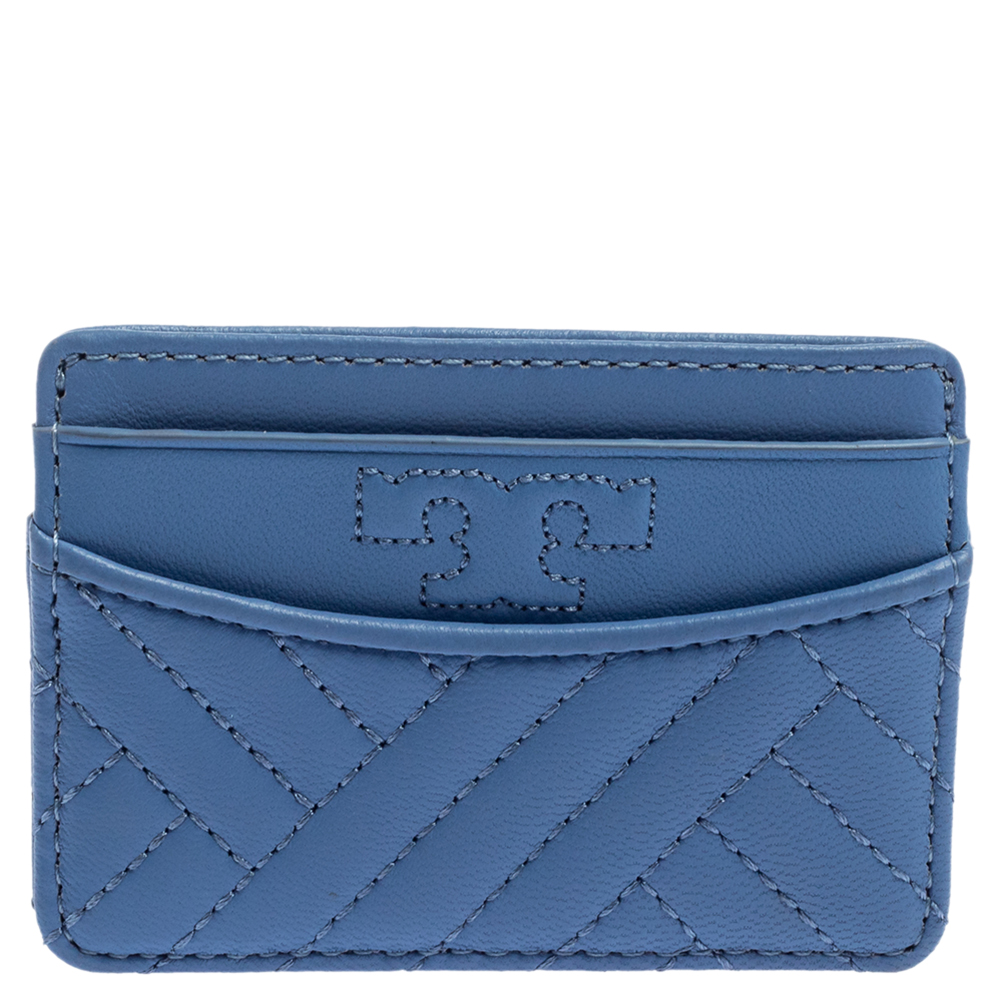 Tory Burch Cornflower Blue Quilted Leather Card Holder