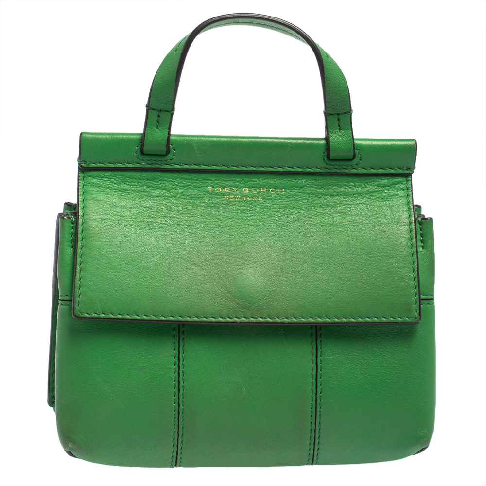 Tory Burch Green Leather Mini Block T Crossbody Bag